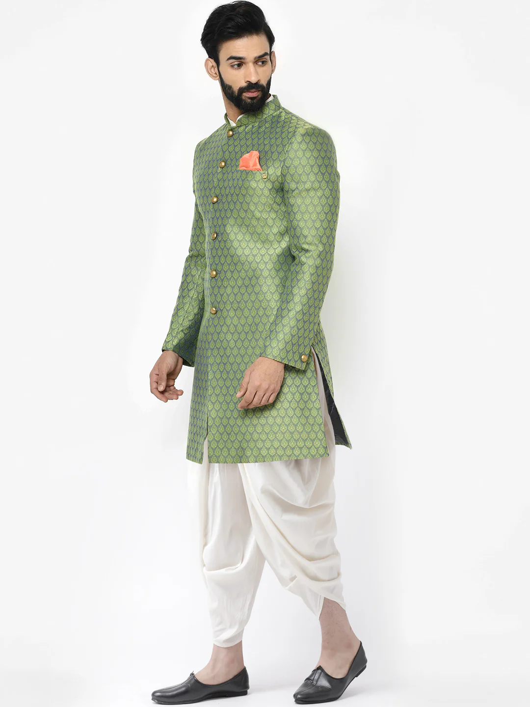 Kisah Men's Green Kurta Indowestern Dhoti Set - Image 3