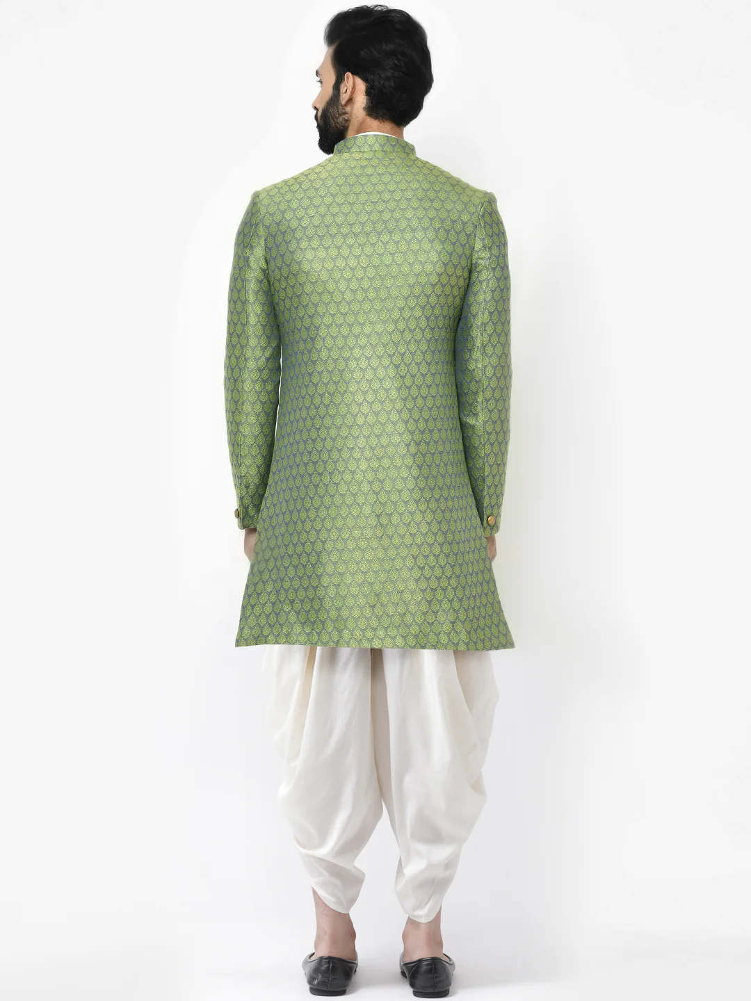 Kisah Men's Green Kurta Indowestern Dhoti Set - Image 4