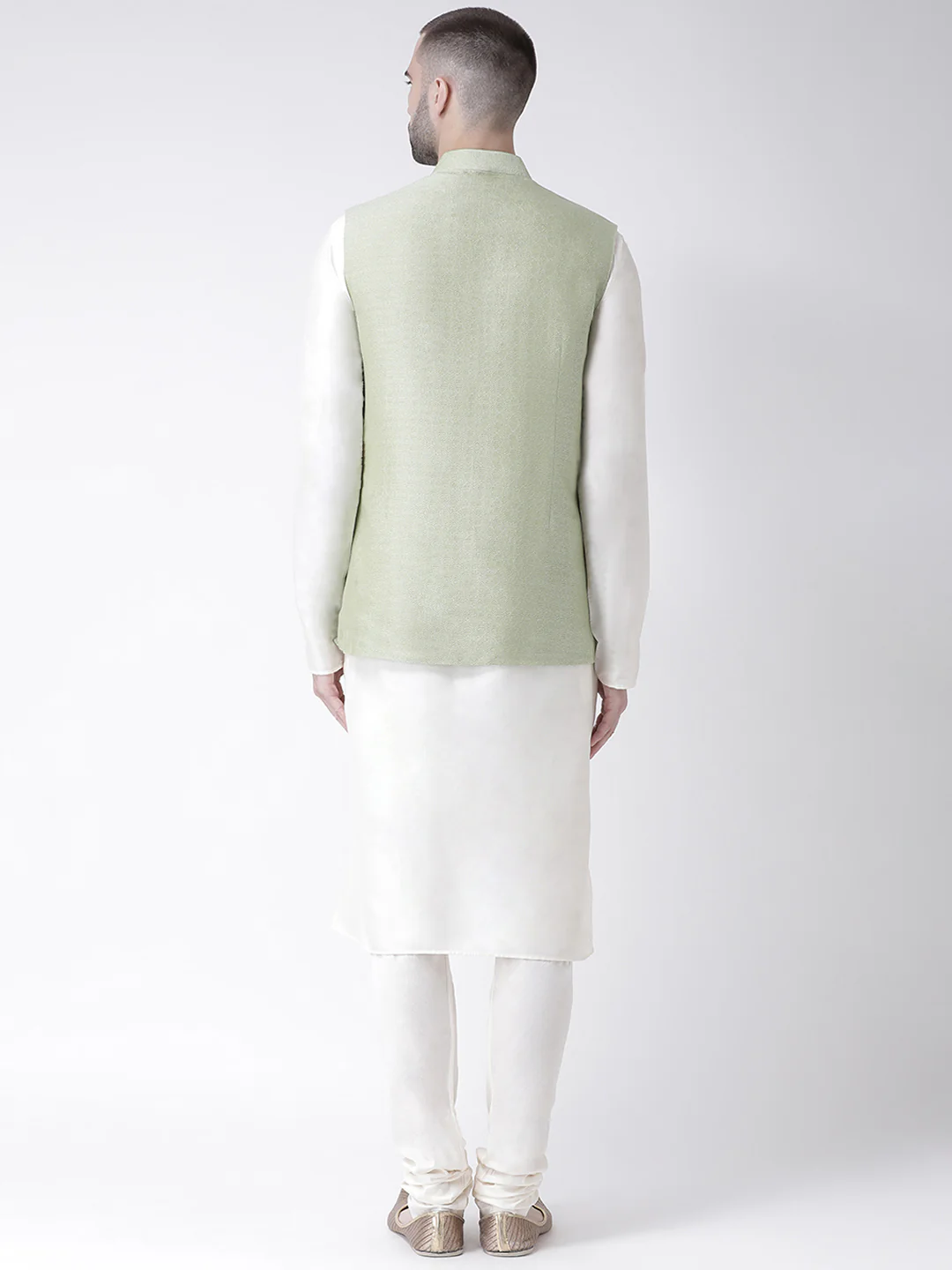 Men's Green Kurta Jacket Churidar Set - Image 3
