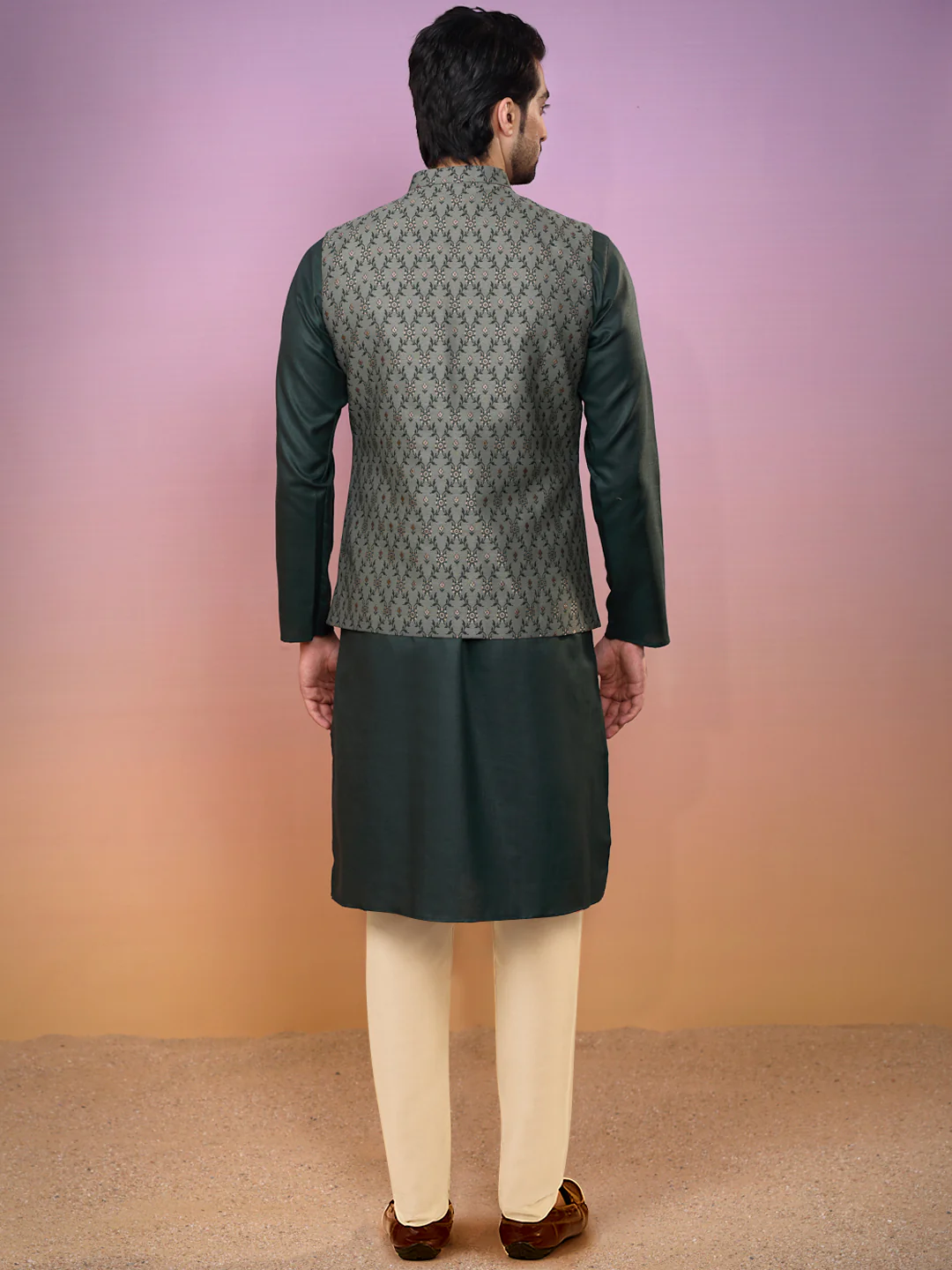 Green Jacket Kurta Trouser Set - Image 4