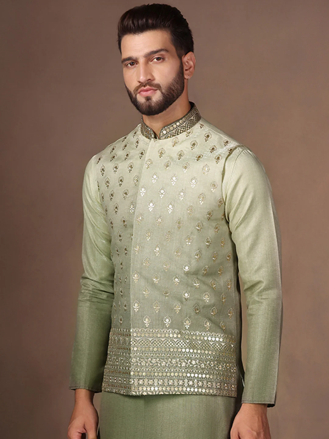 Men Green Ombre Embroidery Jacket - Image 3
