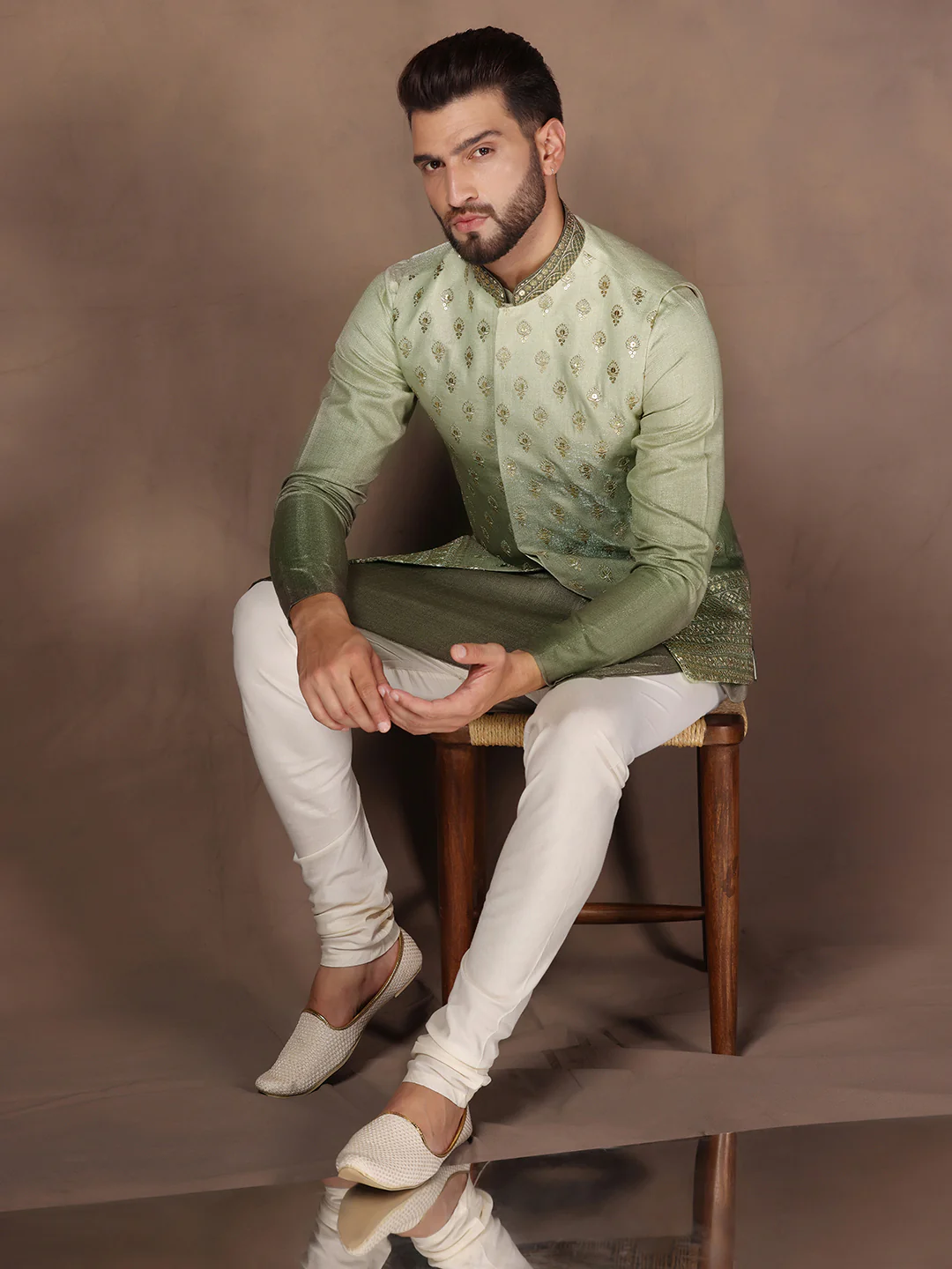 Men Green Ombre Embroidery Jacket - Image 6