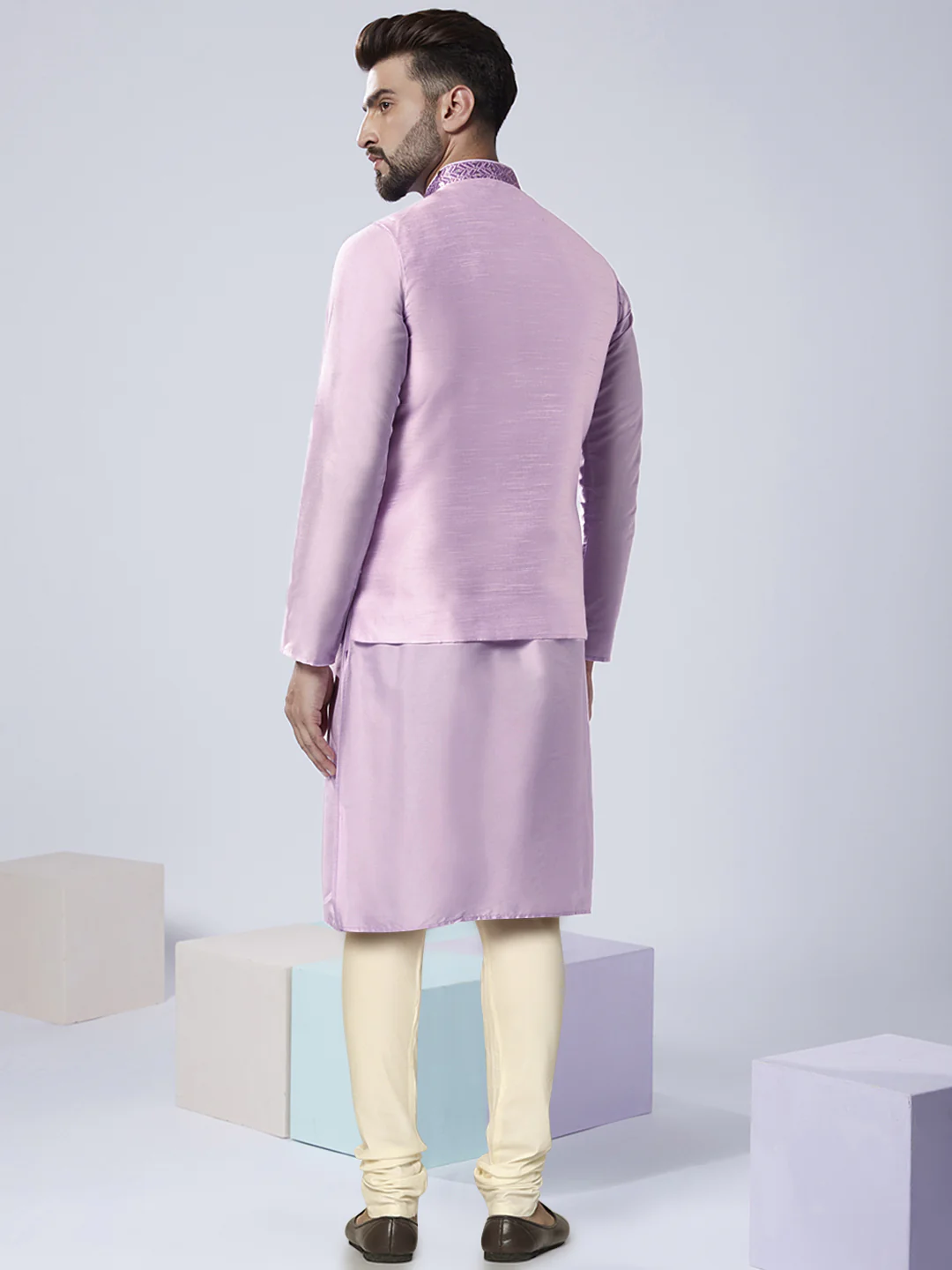 Men's Lavender Kurta Jacket Churidar Set - Image 4