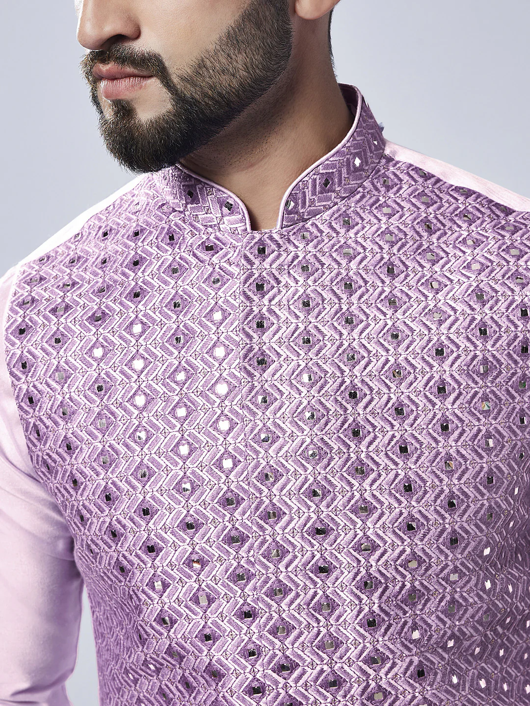Men's Lavender Kurta Jacket Churidar Set - Image 6