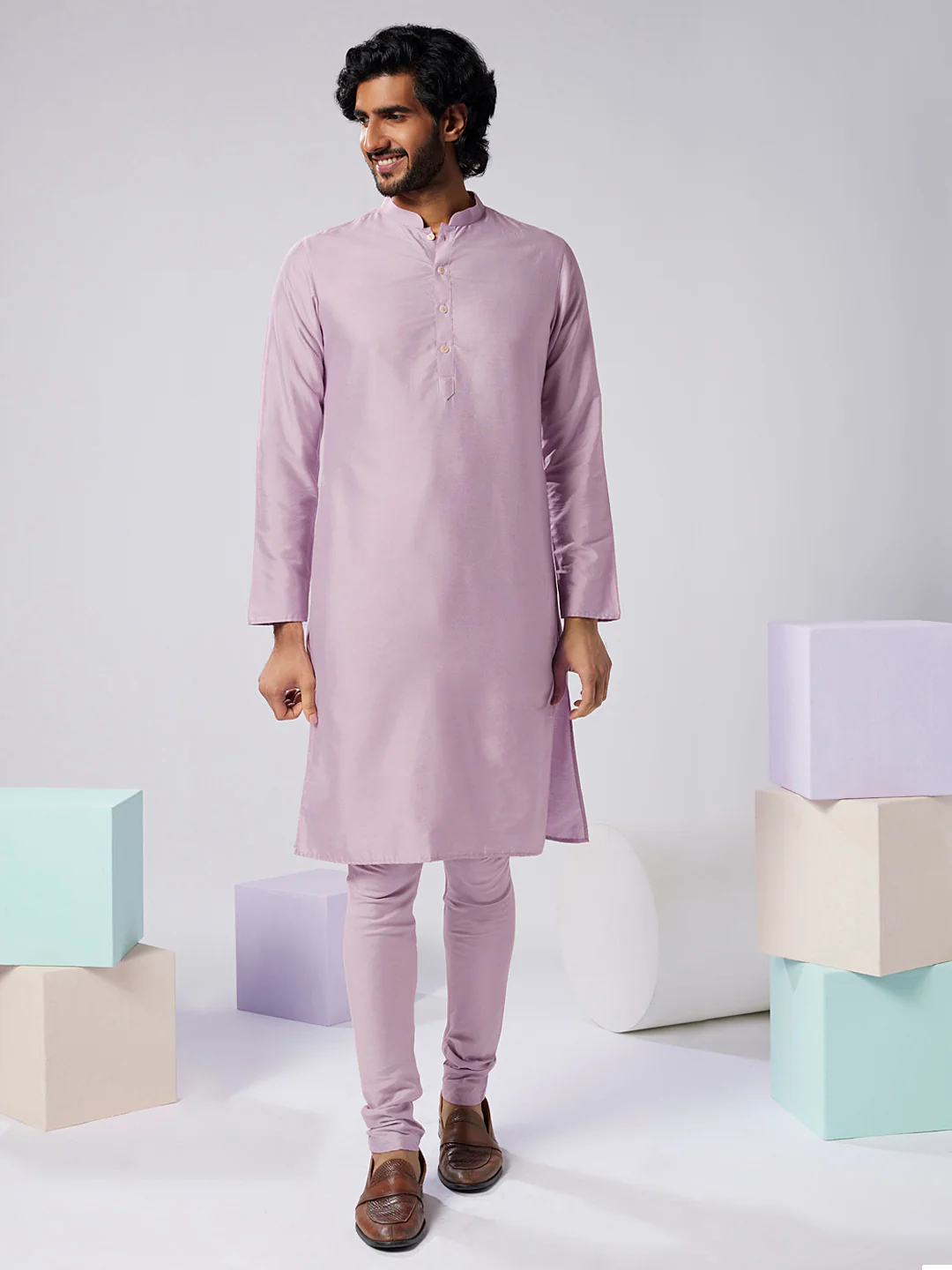 Lavender Art Silk Jacket Kurta Churidar Set - Image 5