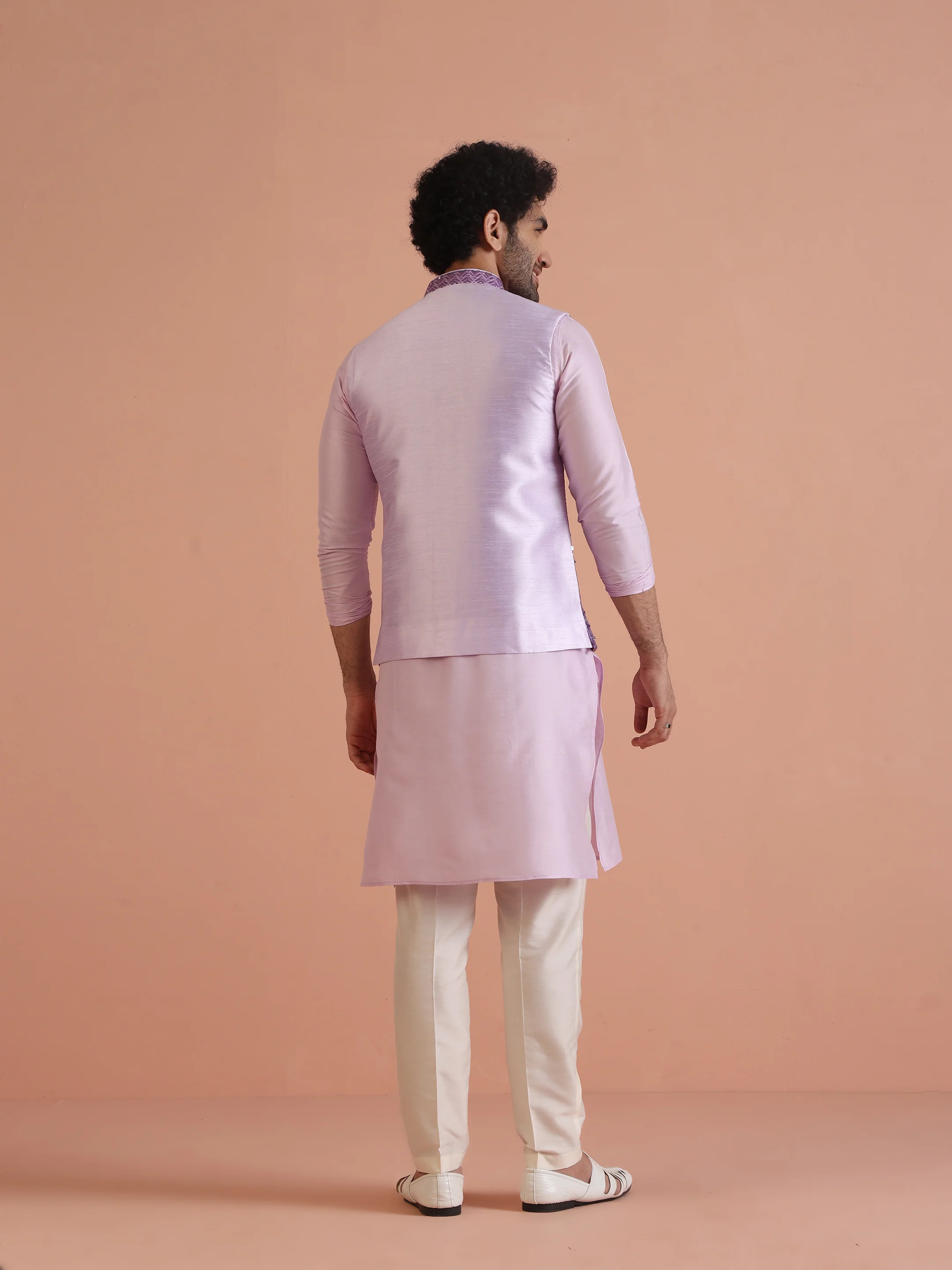 Lilac Mirror Work Kurta Jacket Trouser Set - Image 5