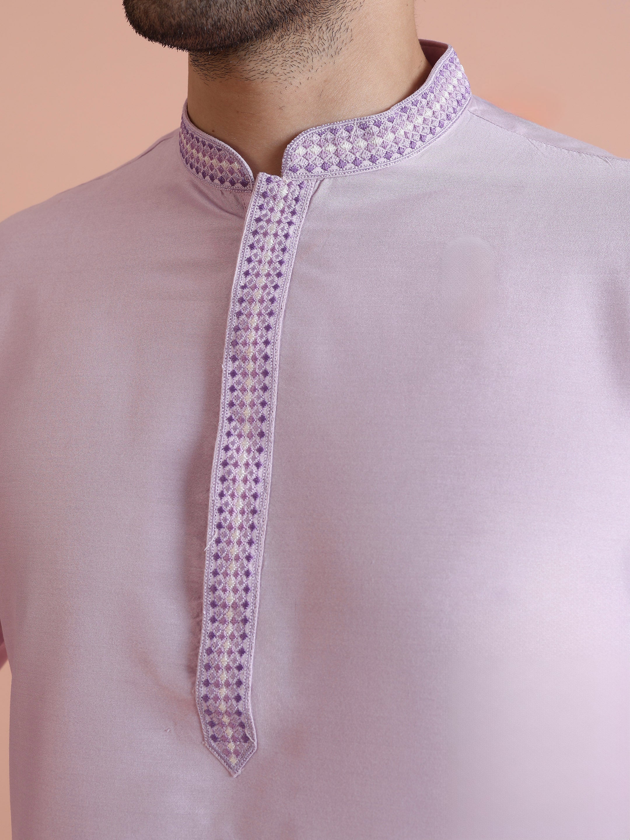 Men's Lavender Kurta Trouser Set - Image 5