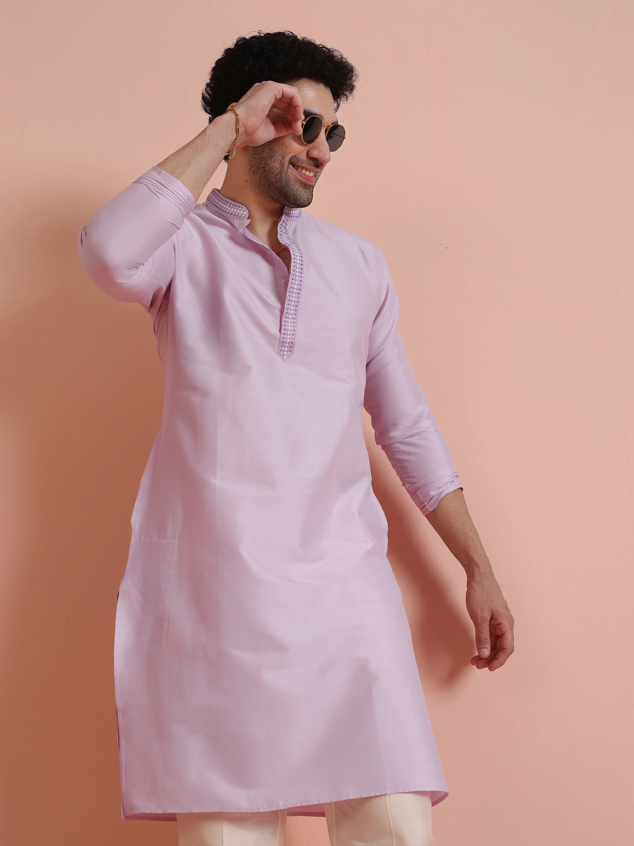 Men's Lavender Kurta Trouser Set - Image 8