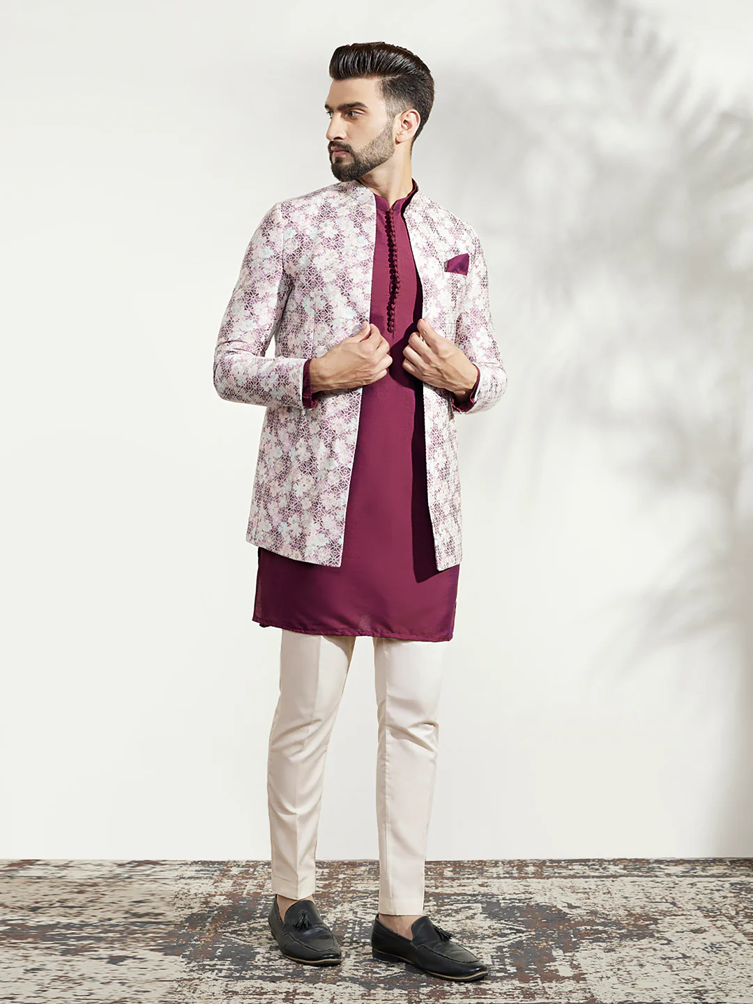 Men's Magenta Kurta Bandhgala Trouser Set - Image 2
