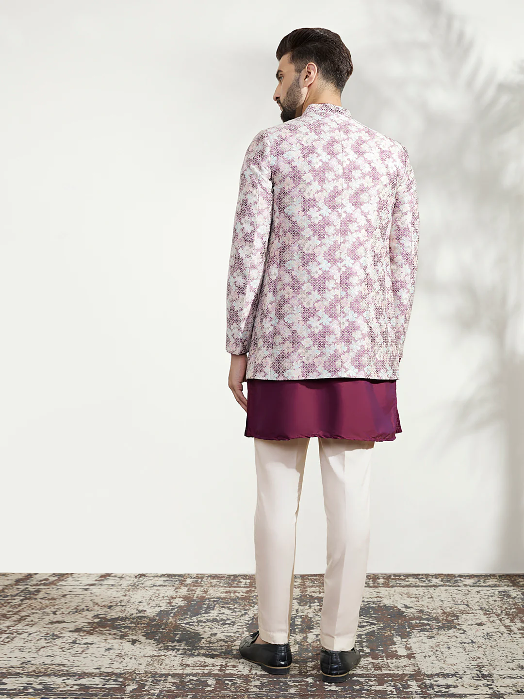 Men's Magenta Kurta Bandhgala Trouser Set - Image 4