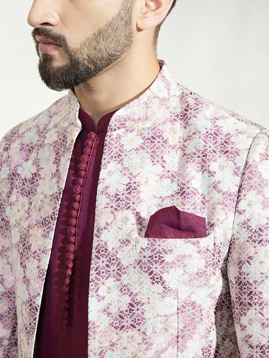 Men's Magenta Kurta Bandhgala Trouser Set - Image 6