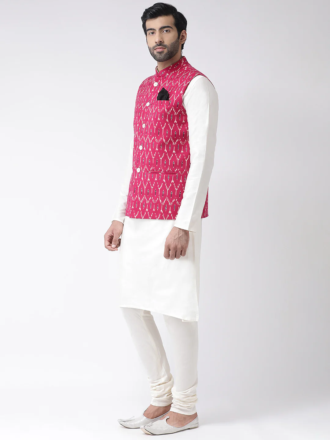 Men's Magenta Kurta Jacket Churidar Set - Image 2