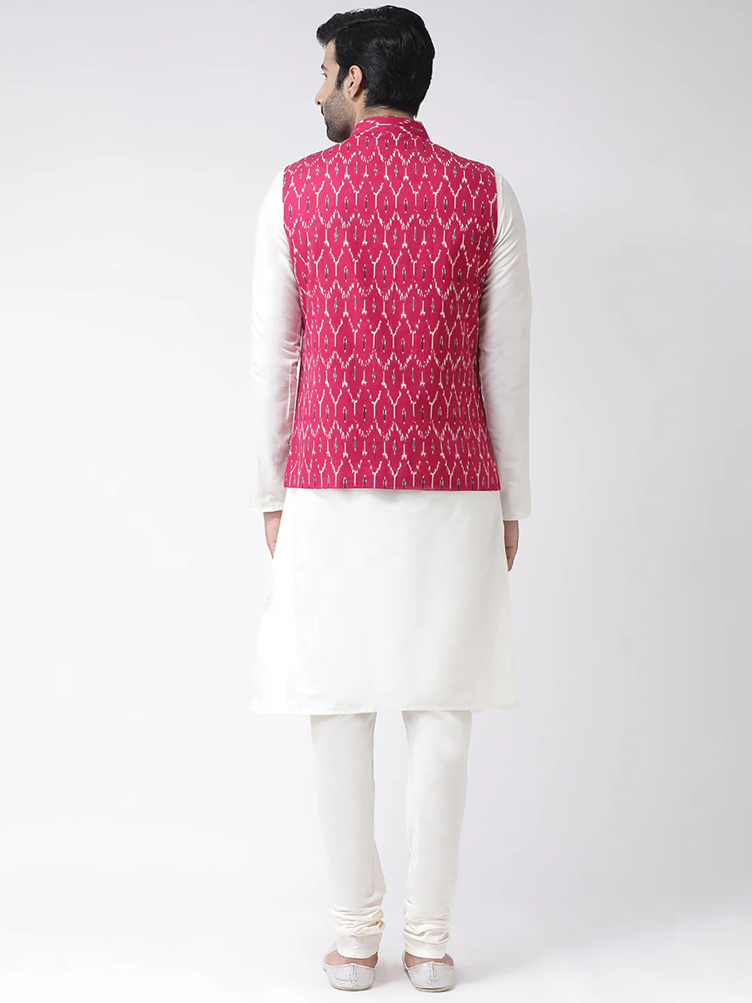 Men's Magenta Kurta Jacket Churidar Set - Image 3