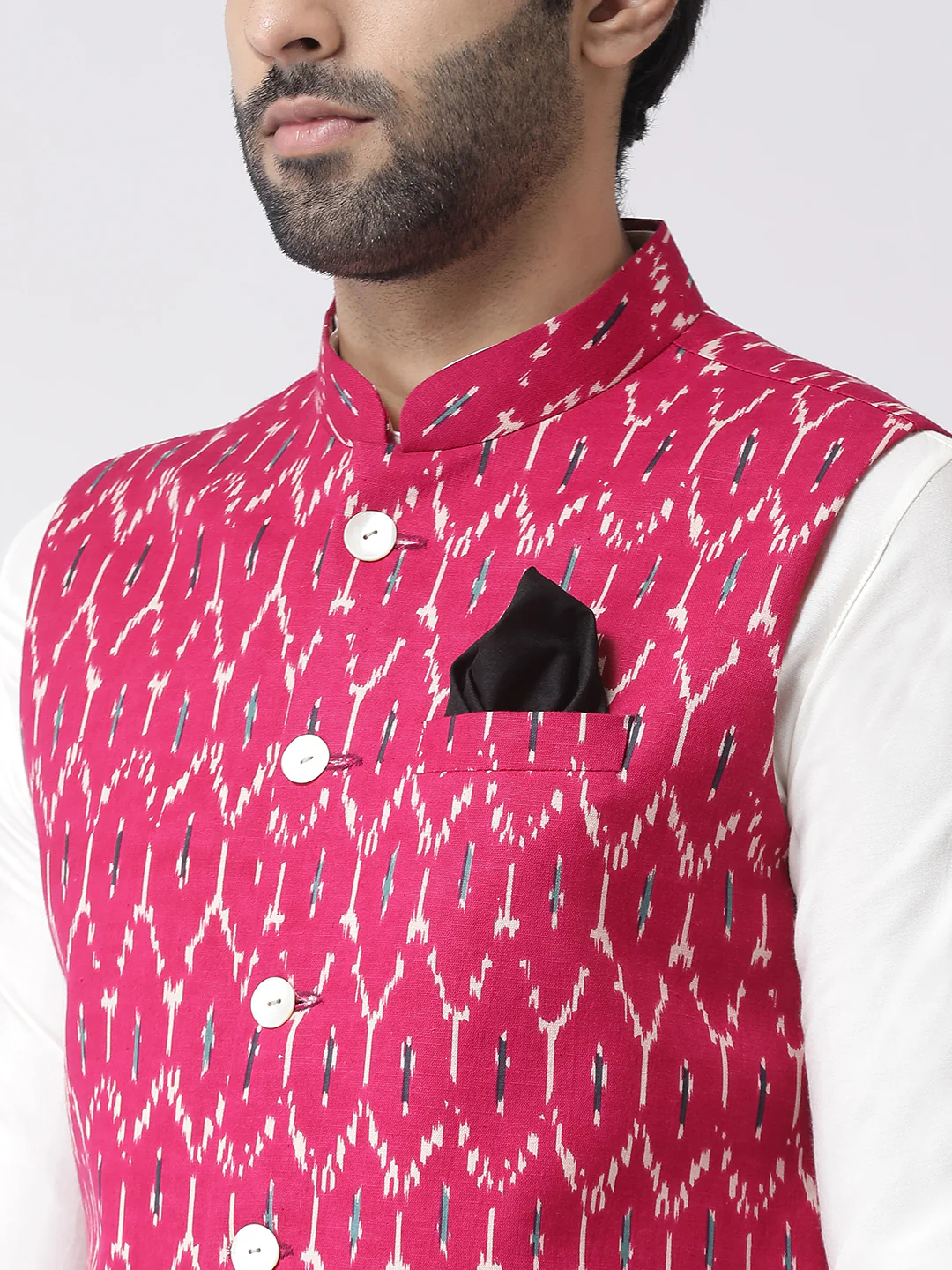 Men's Magenta Kurta Jacket Churidar Set - Image 5