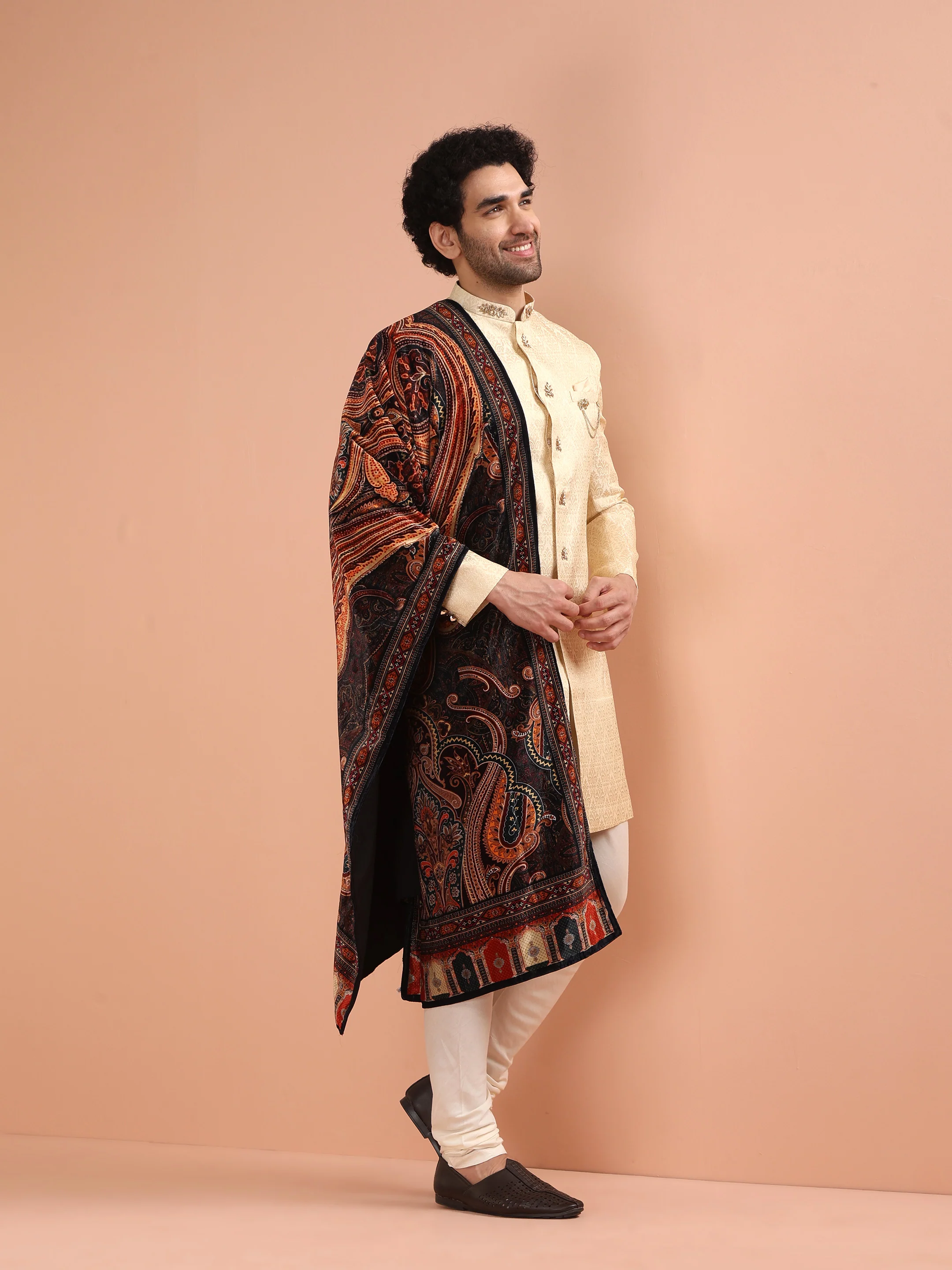 Black Velvet Paisley Embroidered Dupatta - Image 2