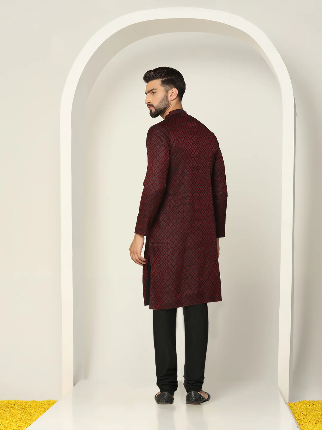 Maroon Art Silk Textured Kurta Churidar Set - Image 4