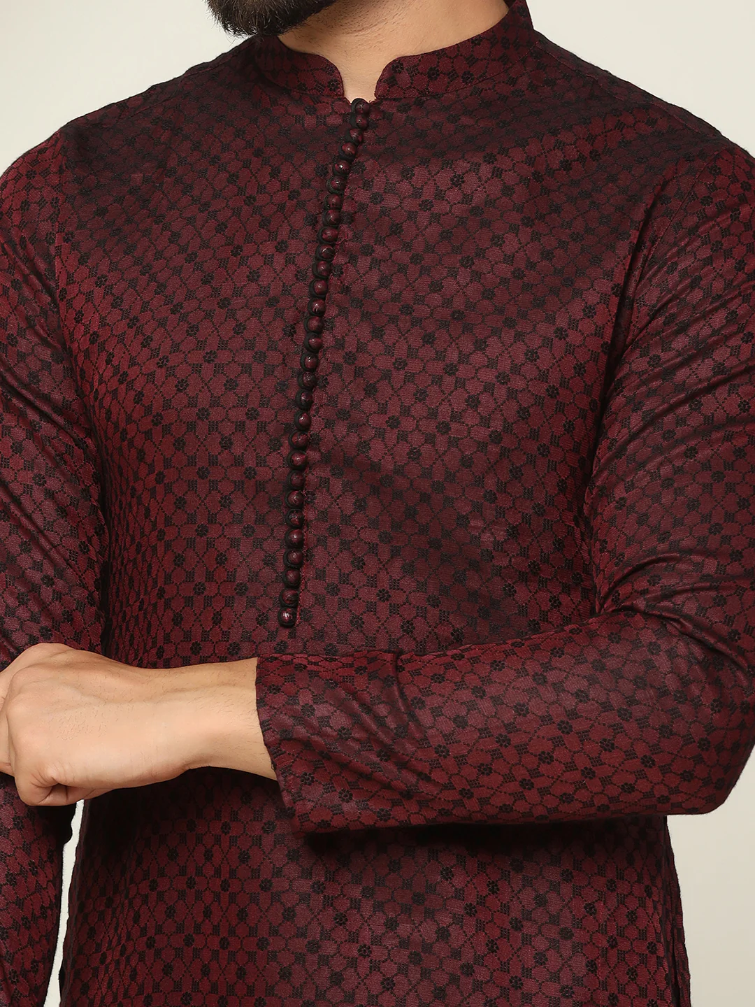 Maroon Art Silk Textured Kurta Churidar Set - Image 5
