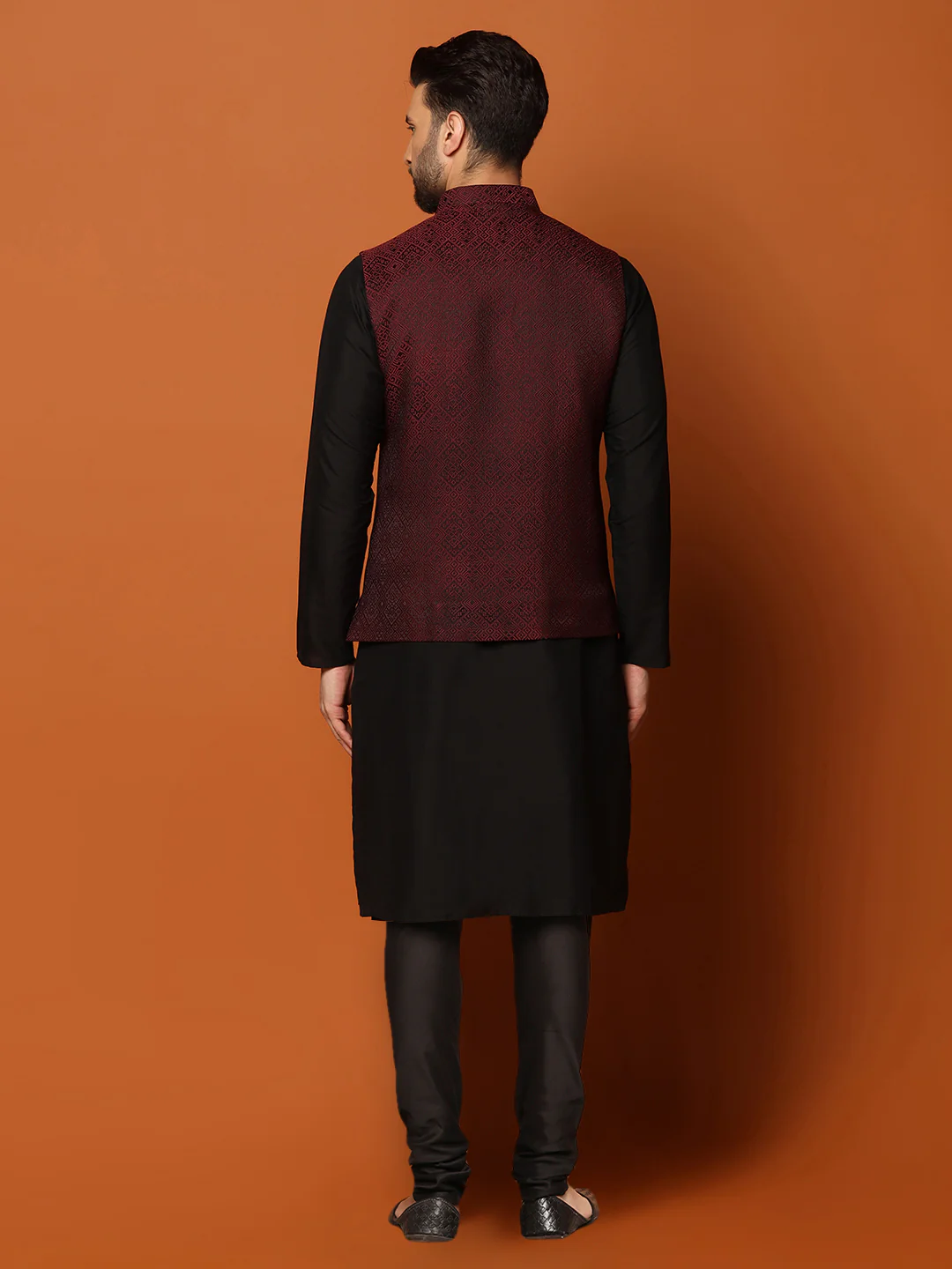 Men's Maroon Kurta Jacket Churidar Set - Image 4