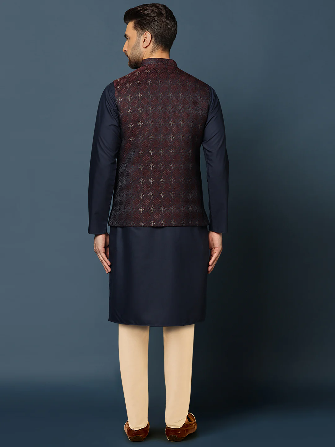 Men's Maroon Kurta Jacket Trouser Set - Image 4
