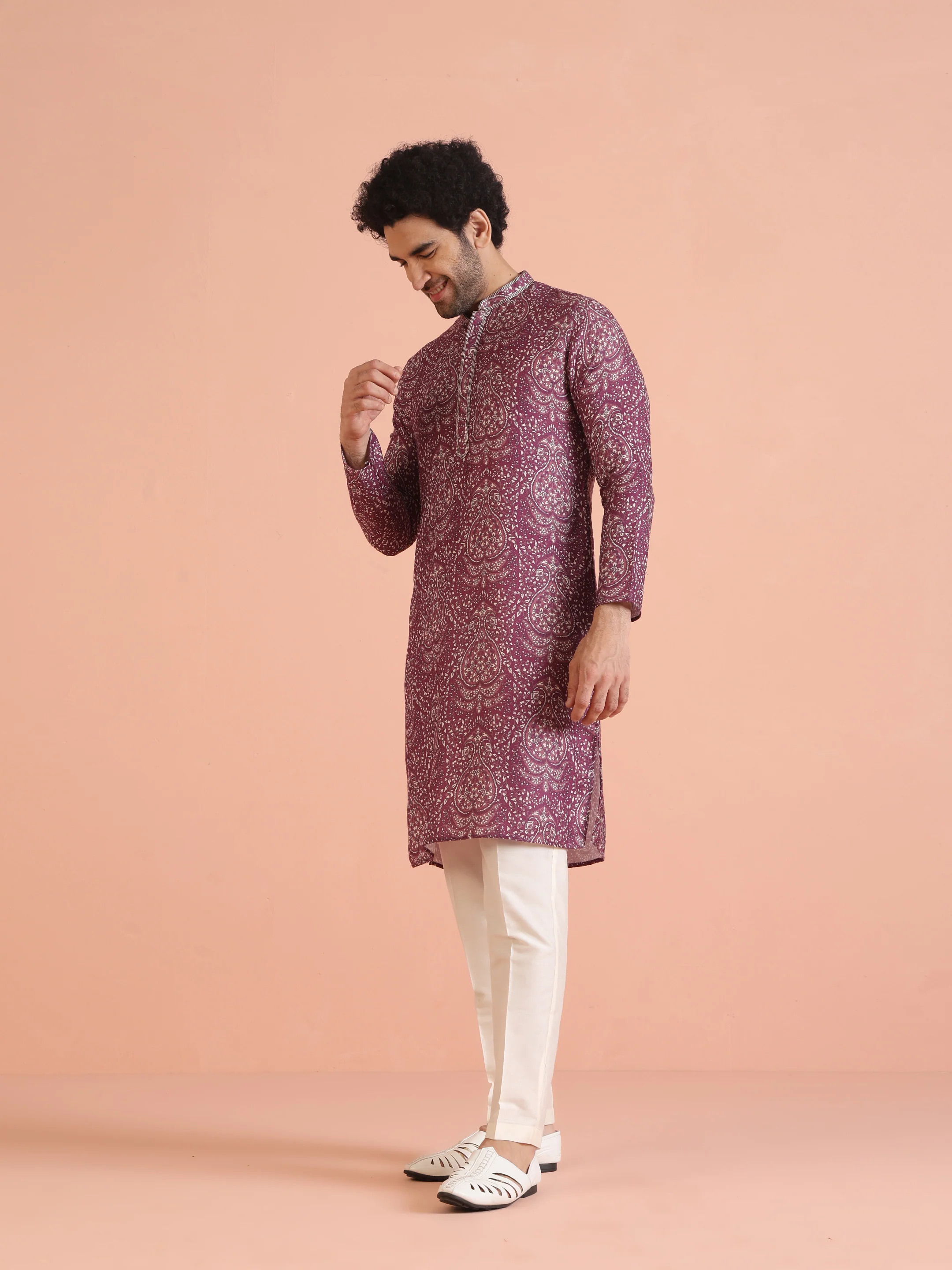 Purple Pashmina Printed Kurta Trouser Set - Image 3