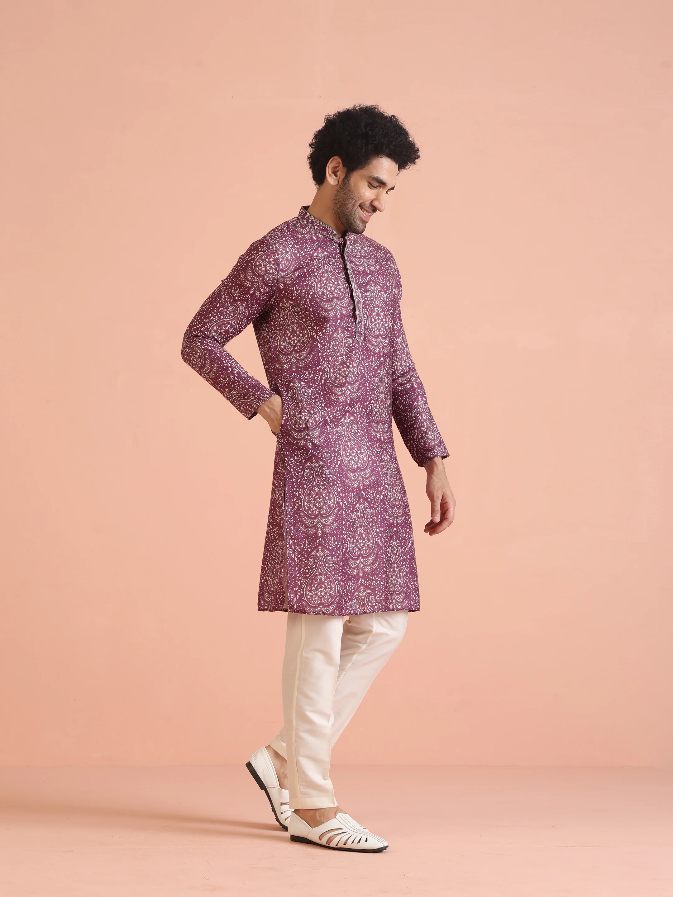 Purple Pashmina Printed Kurta Trouser Set - Image 4