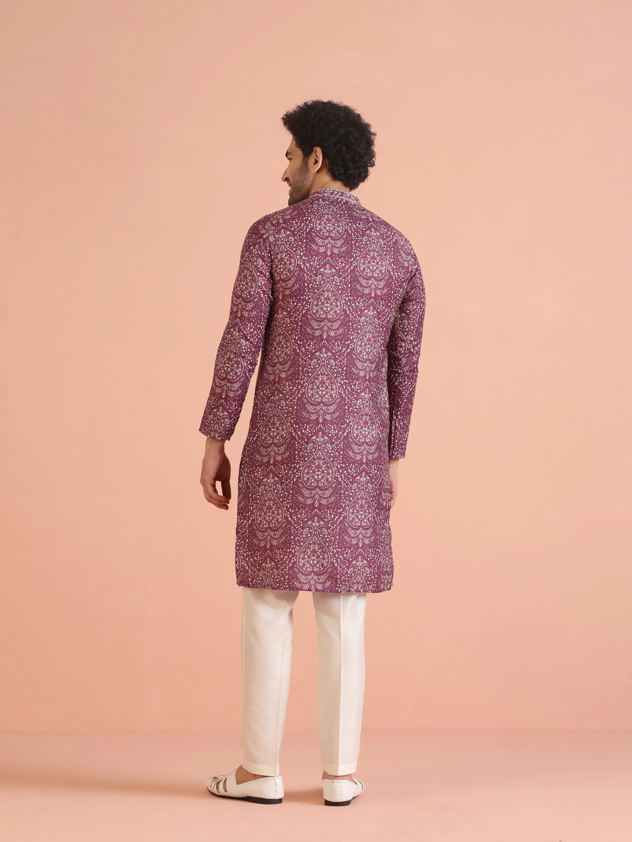 Purple Pashmina Printed Kurta Trouser Set - Image 5
