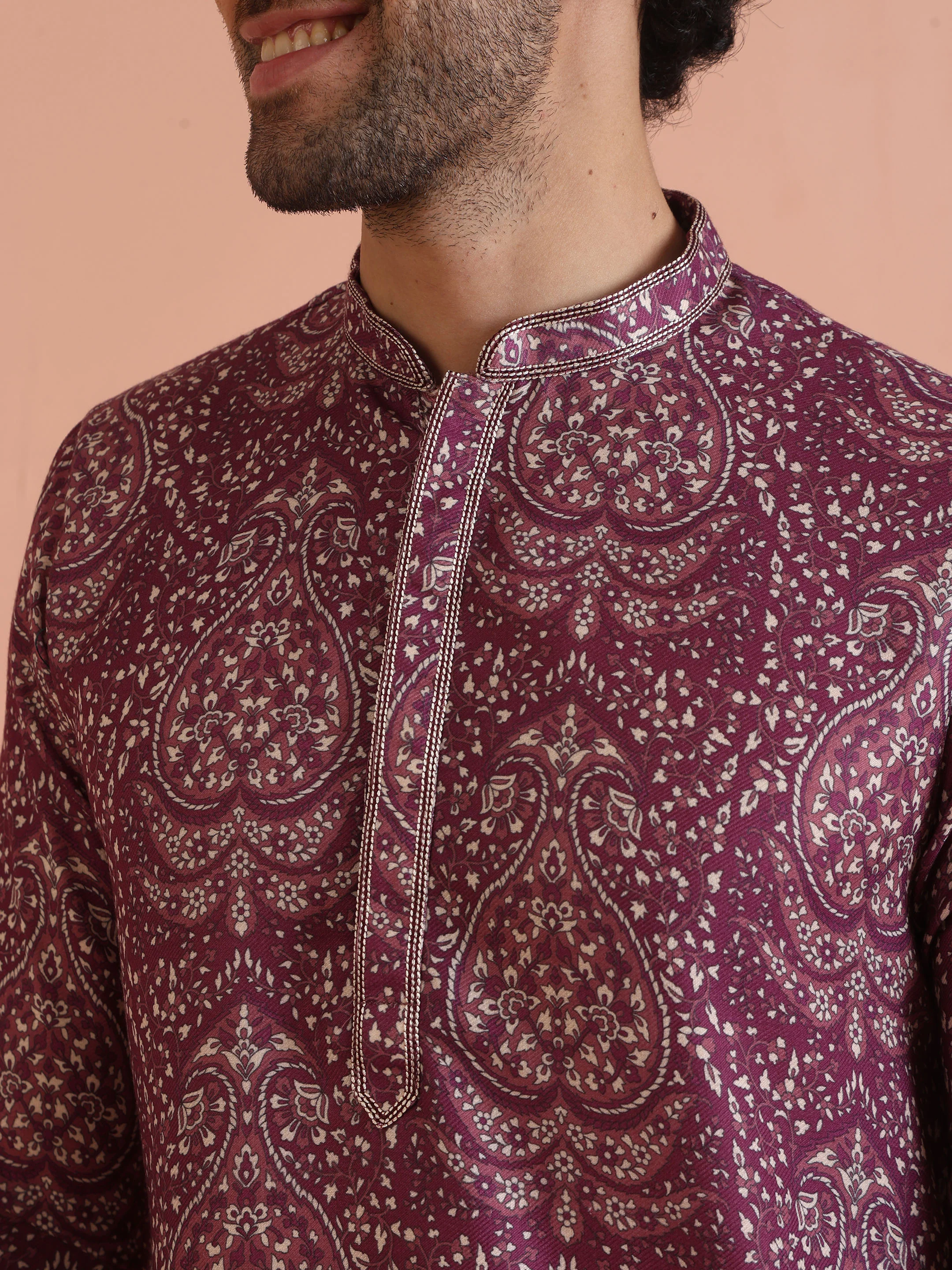 Purple Pashmina Printed Kurta Trouser Set - Image 6