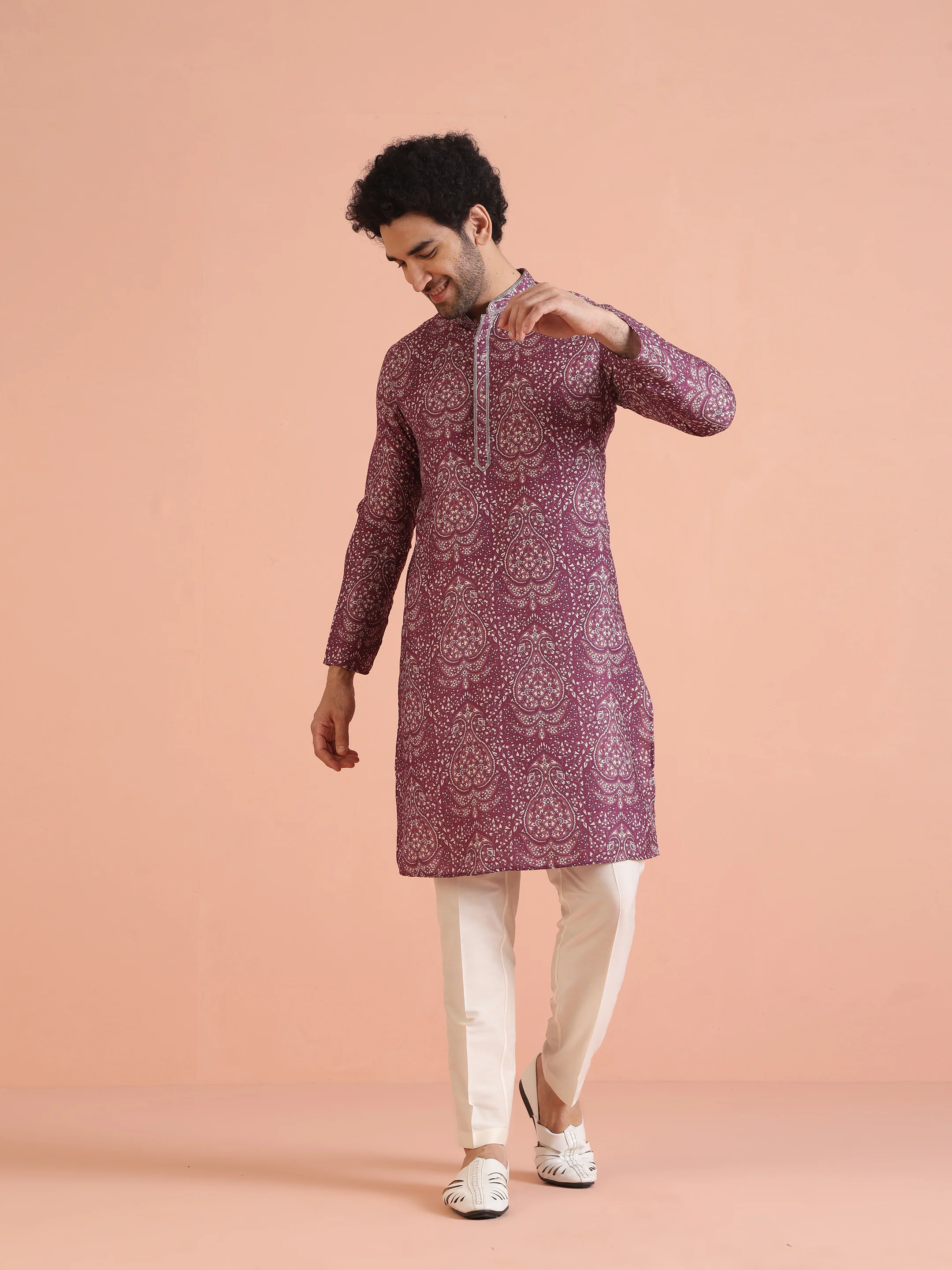 Purple Pashmina Printed Kurta Trouser Set - Image 9