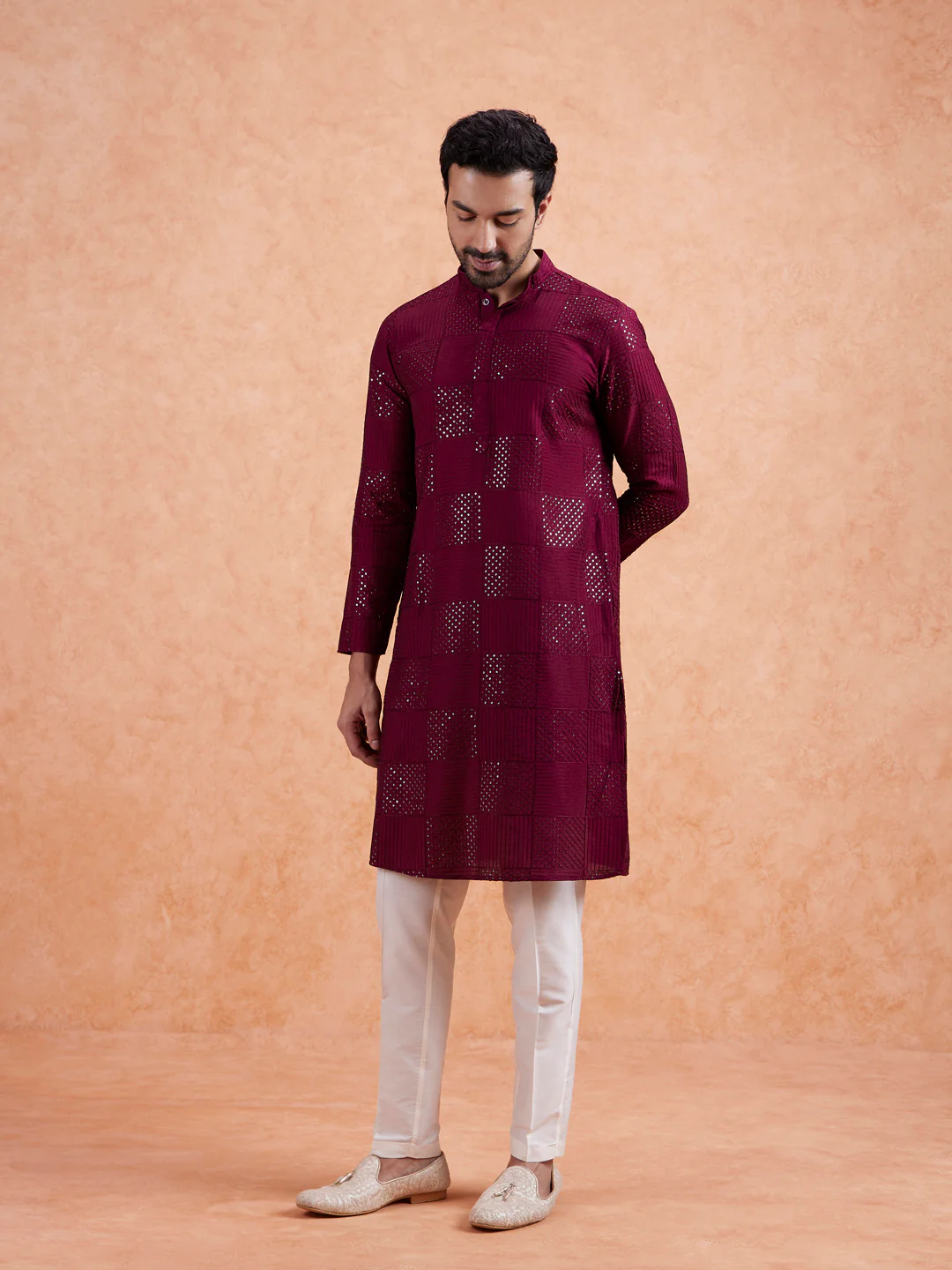 Men's Maroon Kurta Trouser Set - Image 7