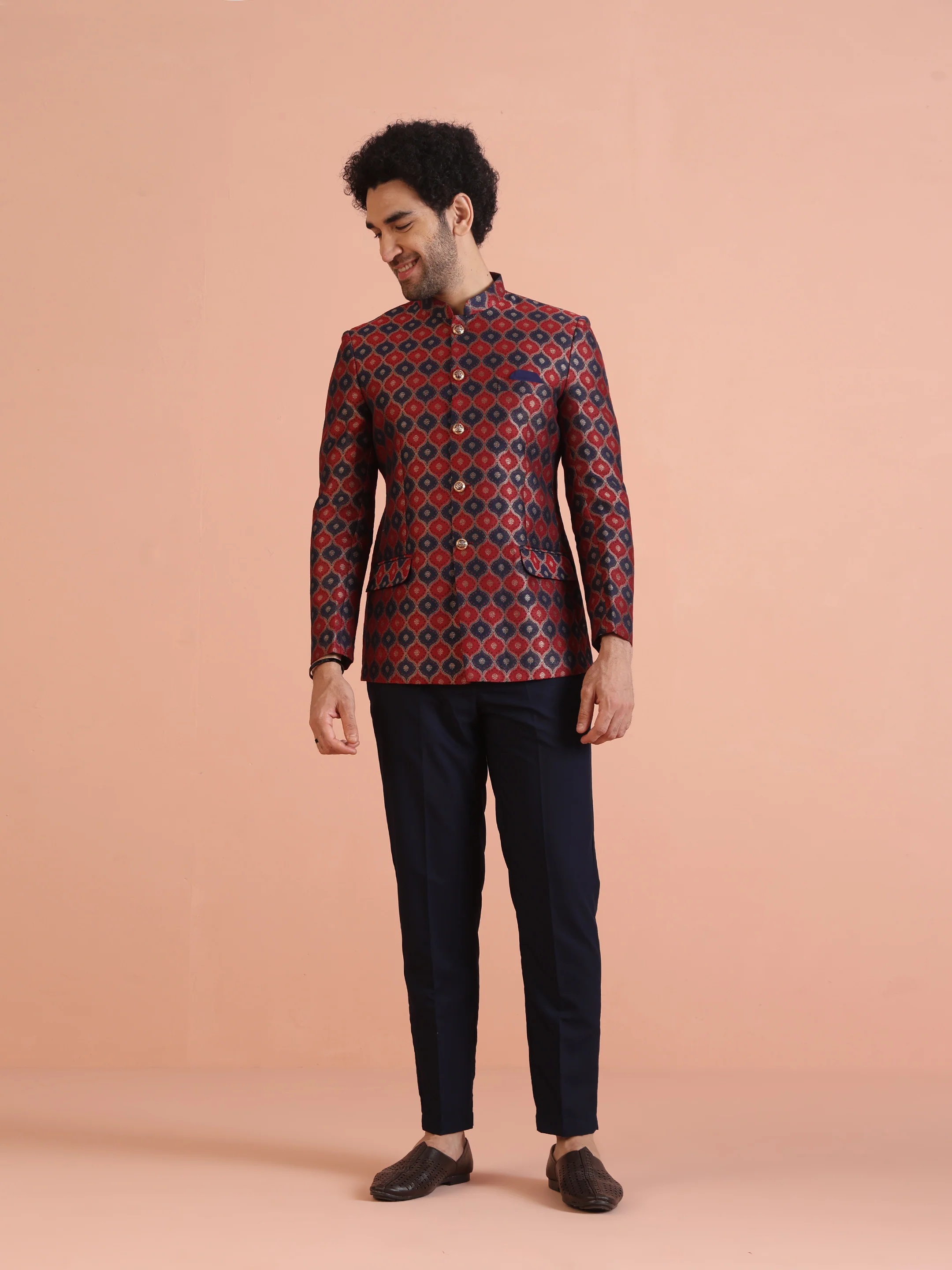 Maroon Silk Blend Geometric Jodhpuri Bandhgala Set - Image 8