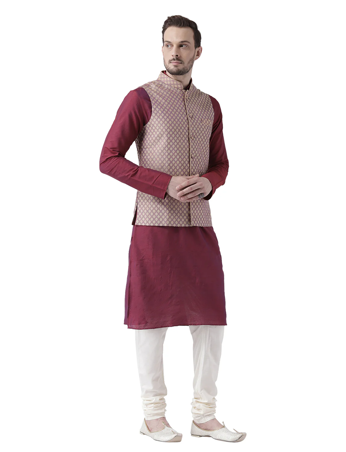 Men's Mauve Kurta Jacket Churidar Set