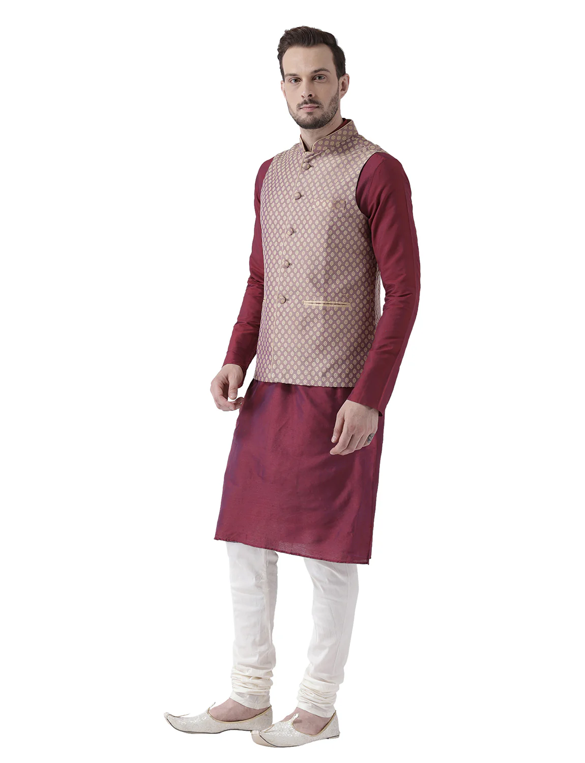 Men's Mauve Kurta Jacket Churidar Set - Image 2