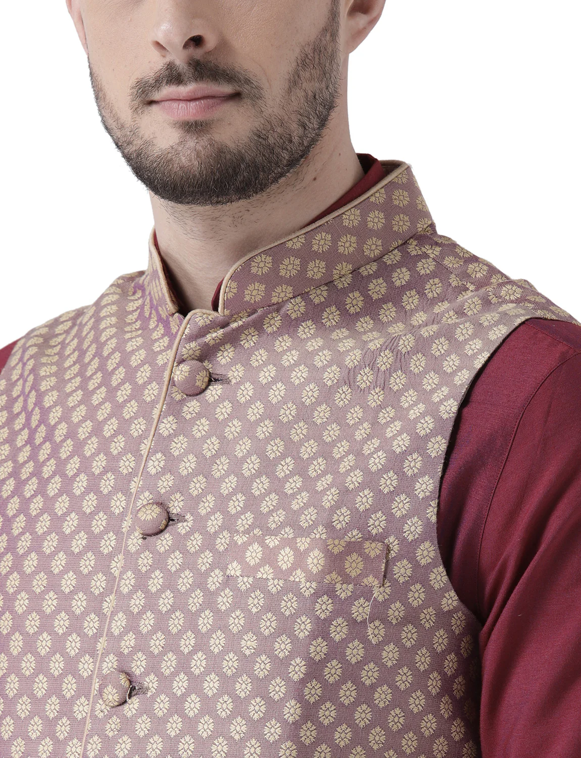 Men's Mauve Kurta Jacket Churidar Set - Image 4