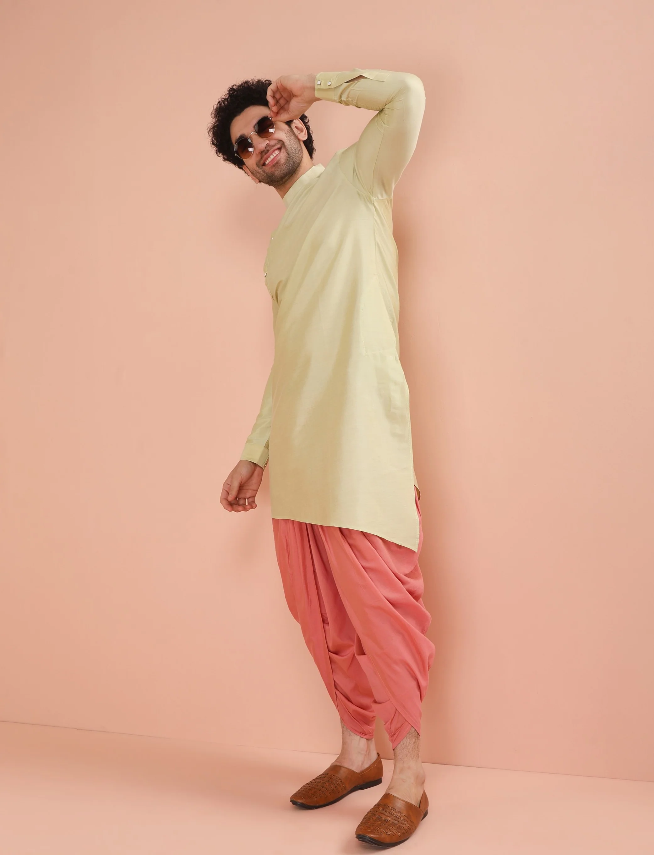 Light Green Asymmetric Kurta Dhoti Set - Image 2
