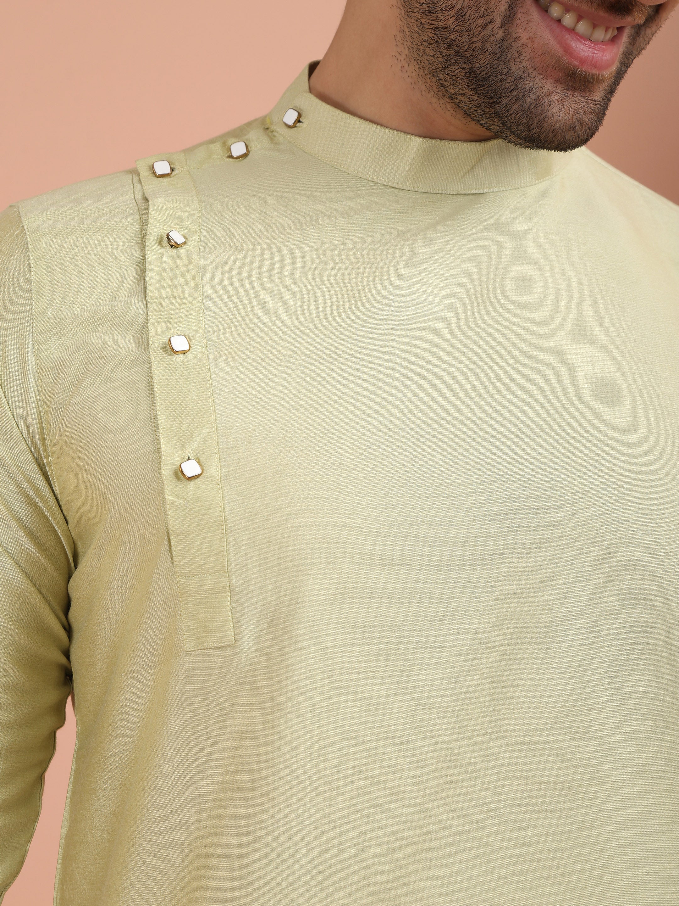 Light Green Asymmetric Kurta Dhoti Set - Image 5