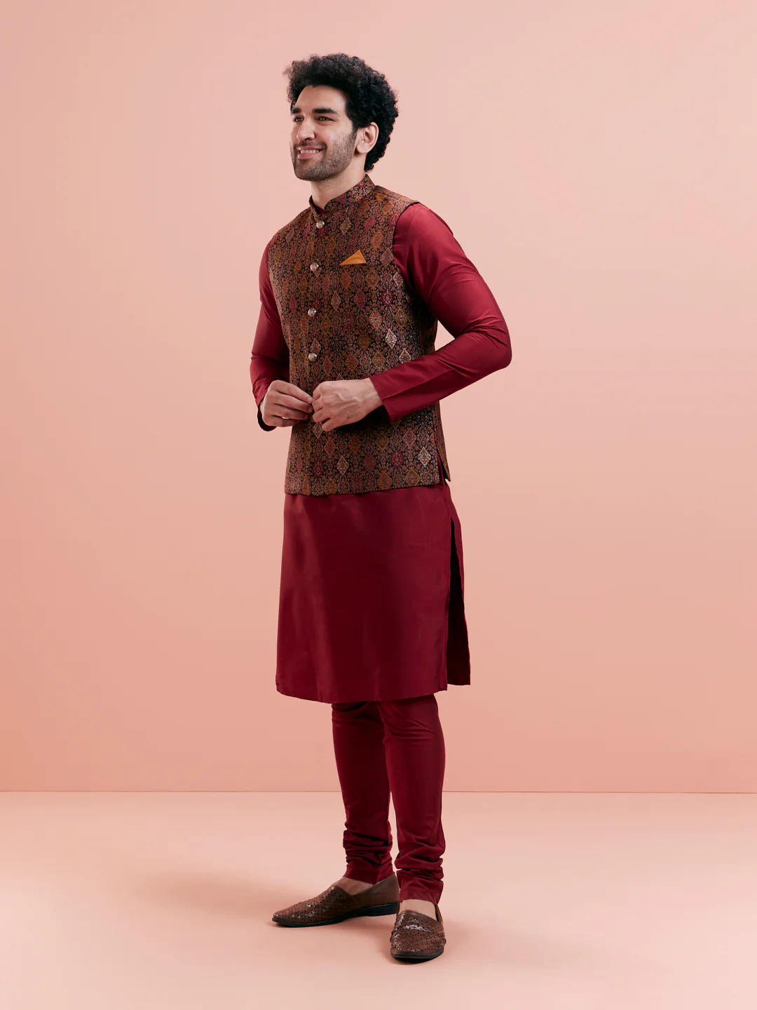 Maroon Jacket Kurta Churidar Set - Image 3