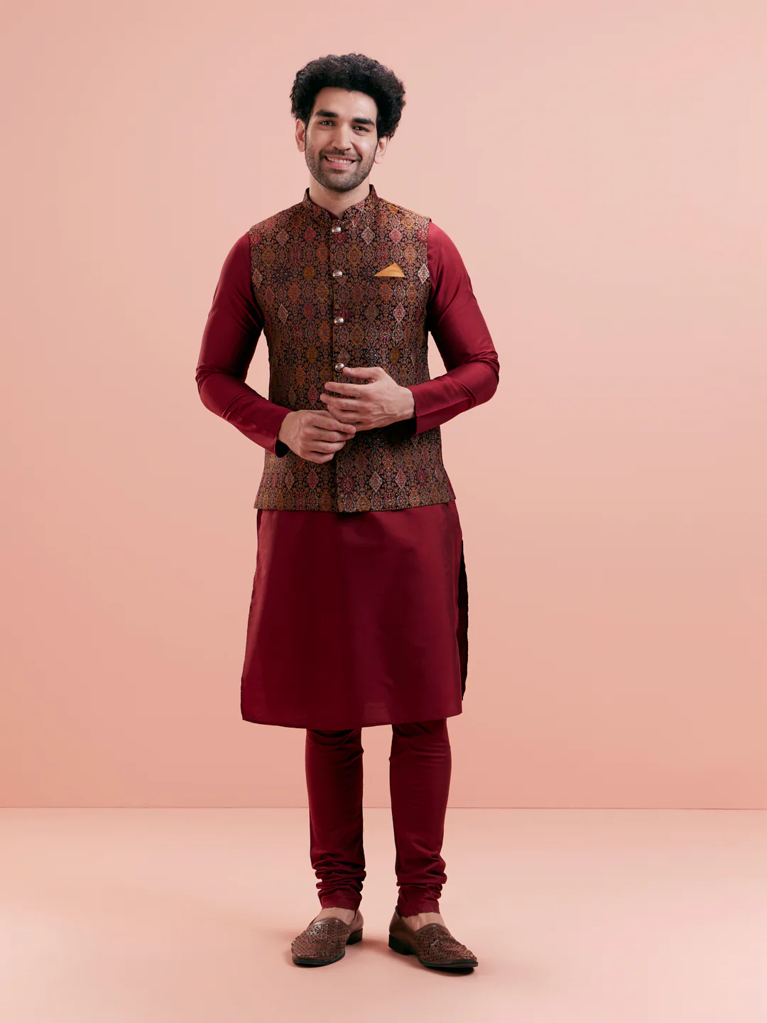 Maroon Jacket Kurta Churidar Set - Image 8