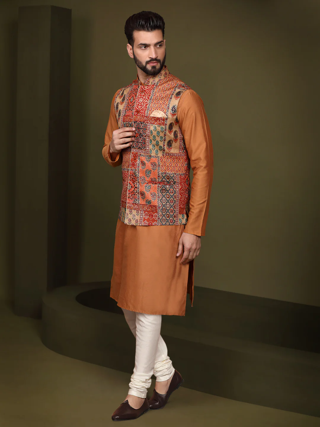 Multi Color Jacket Kurta Churidar Set - Image 2