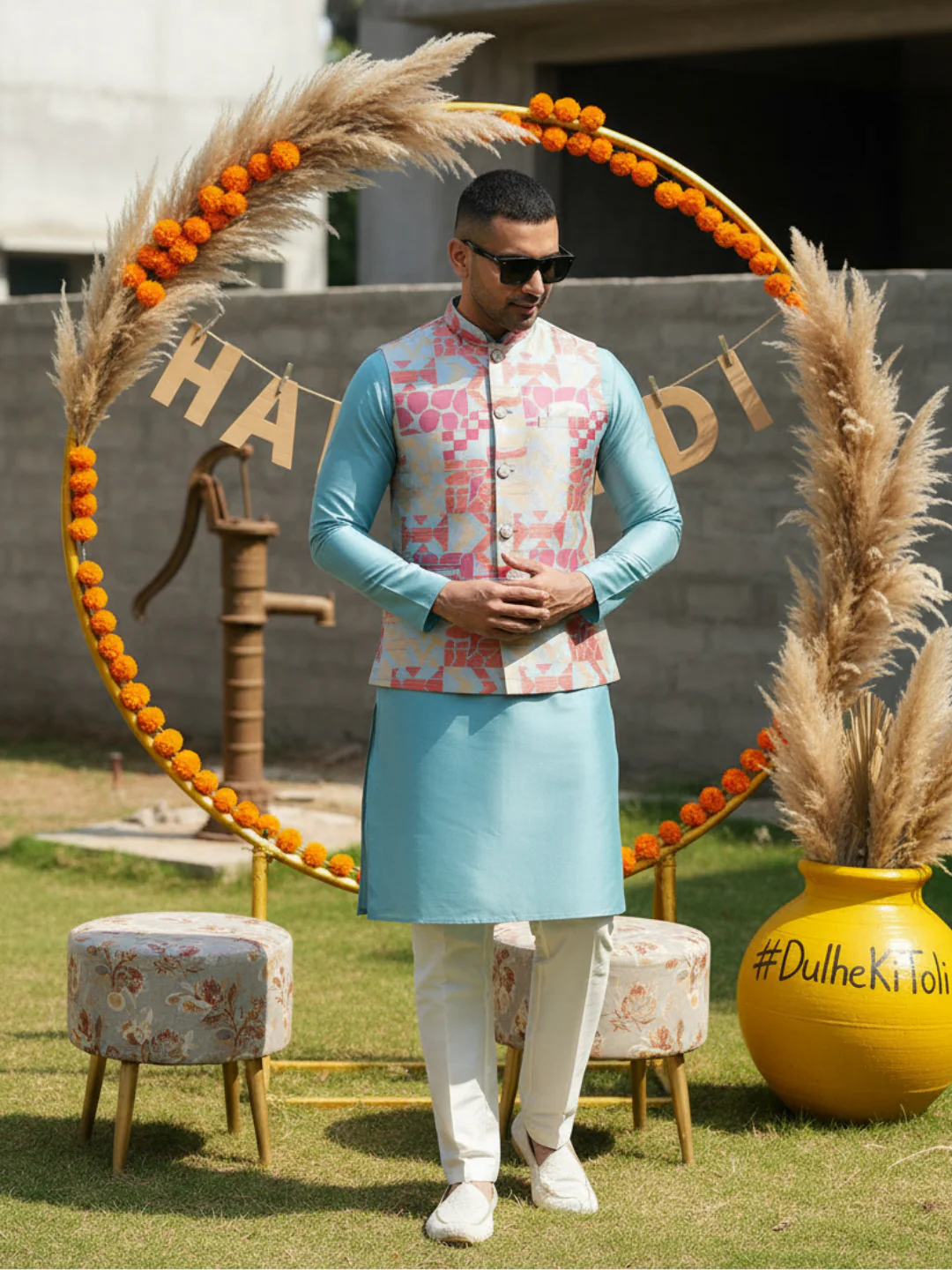 Multi Silk Printed Jacket Kurta Trouser Set - Image 11