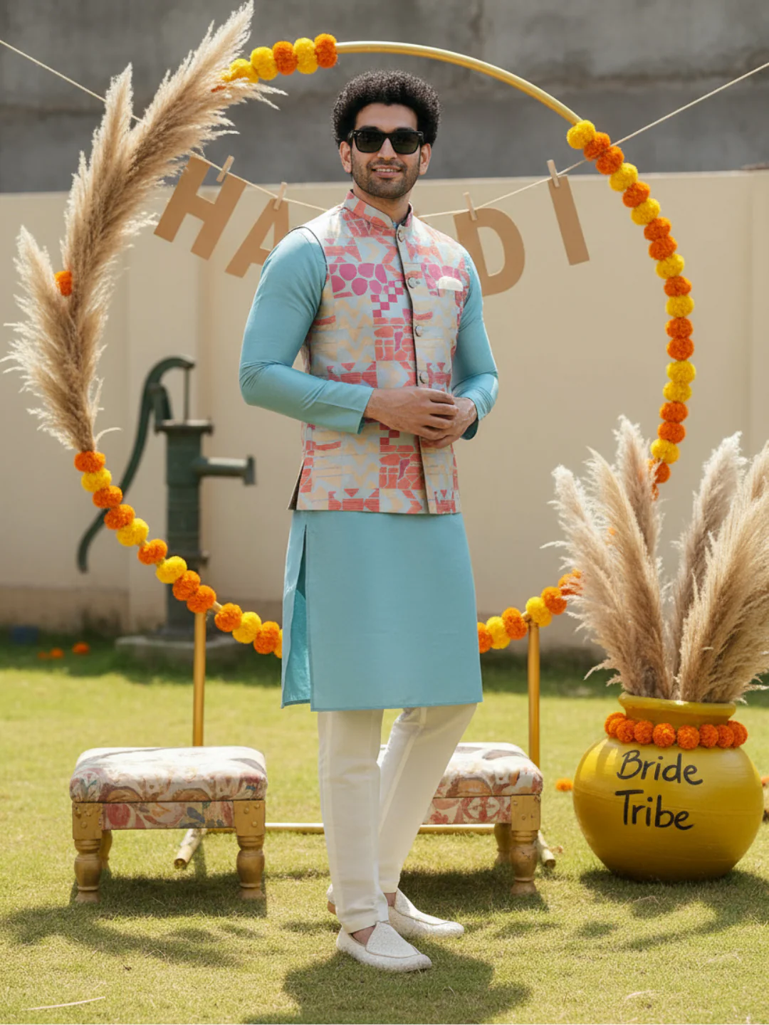 Multi Silk Printed Jacket Kurta Trouser Set - Image 2