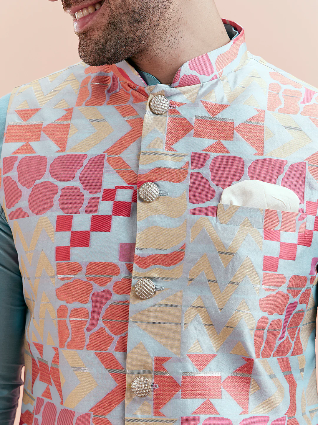 Multi Silk Printed Jacket Kurta Trouser Set - Image 5