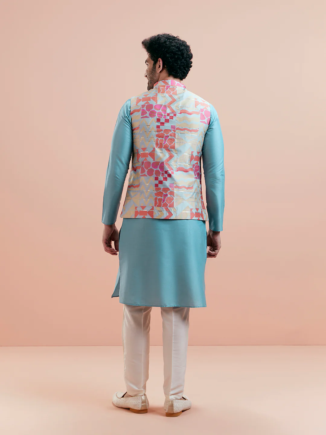 Multi Silk Printed Jacket Kurta Trouser Set - Image 6