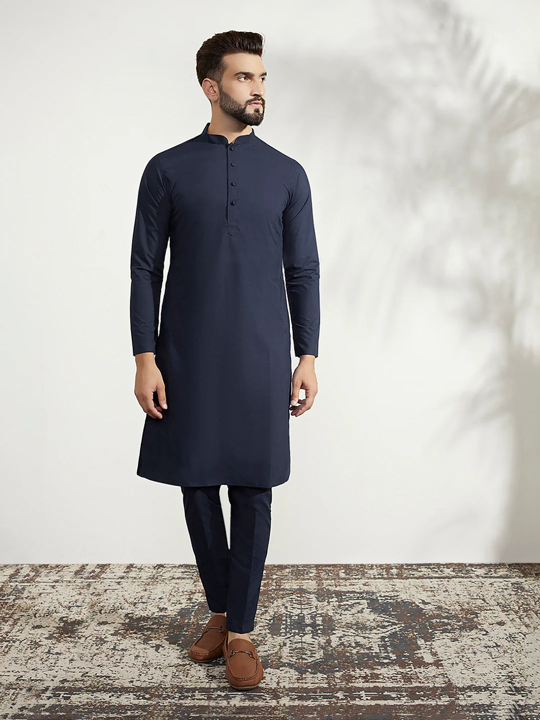 Multi Color Textured Nehru Jacket Navy Kurta Set - Image 5