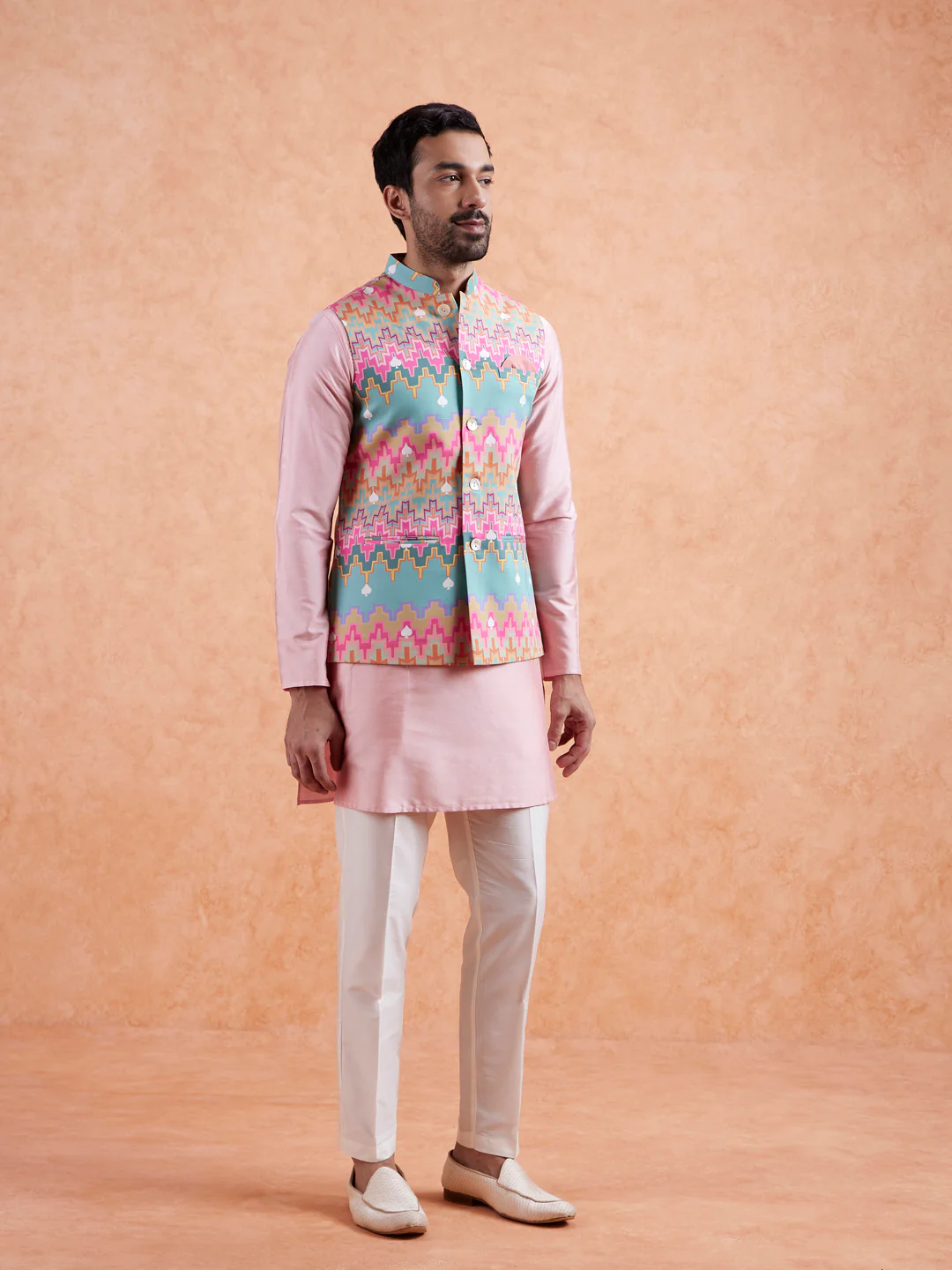Men Multi Coloured Printed Kurta Jacket Trouser Set - Image 4