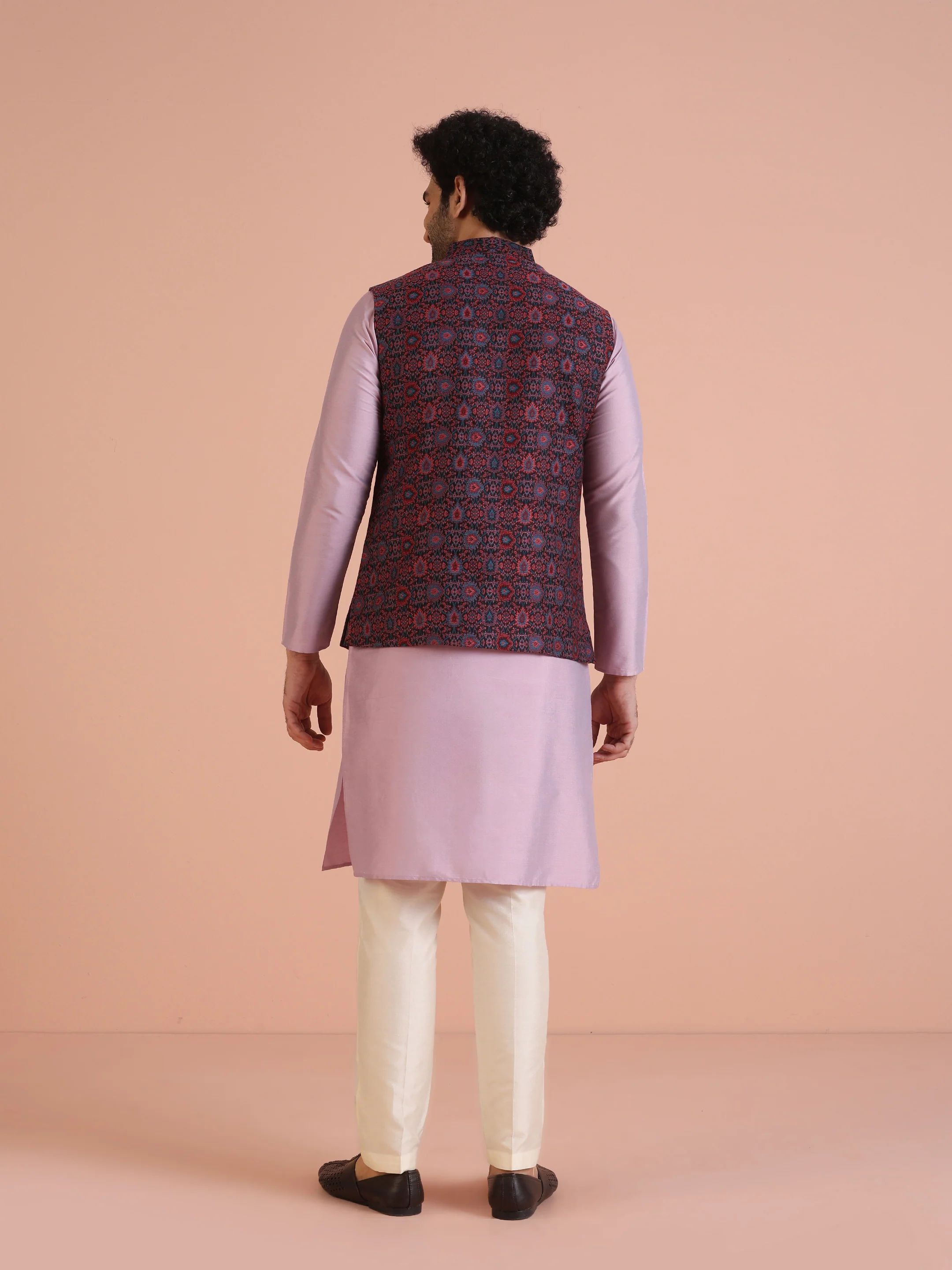 Multi-Coloured Textured Nehru Jacket Kurta Trouser - Image 4