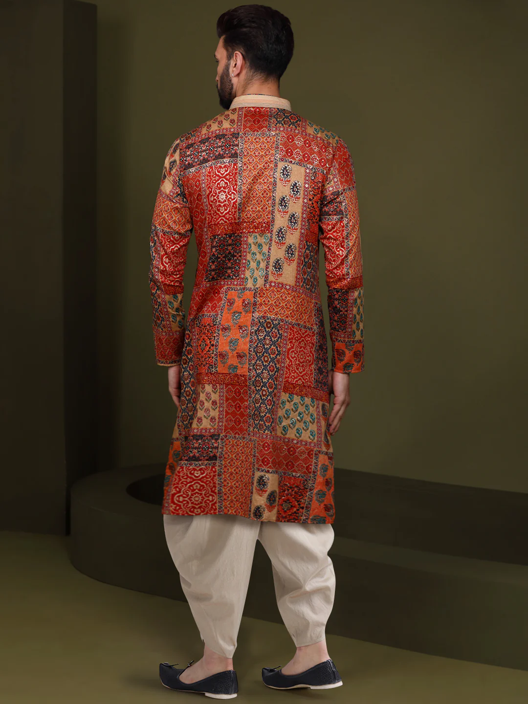Multi Color Silk Blend Printed Kurta Dhoti - Image 4