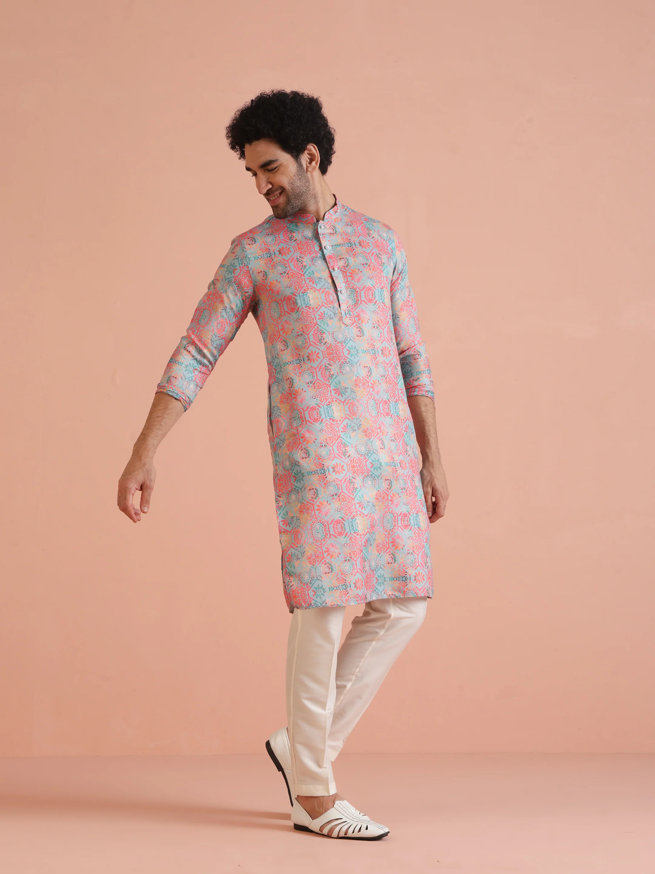 Multi Color Art Silk Printed Long Kurta - Image 3