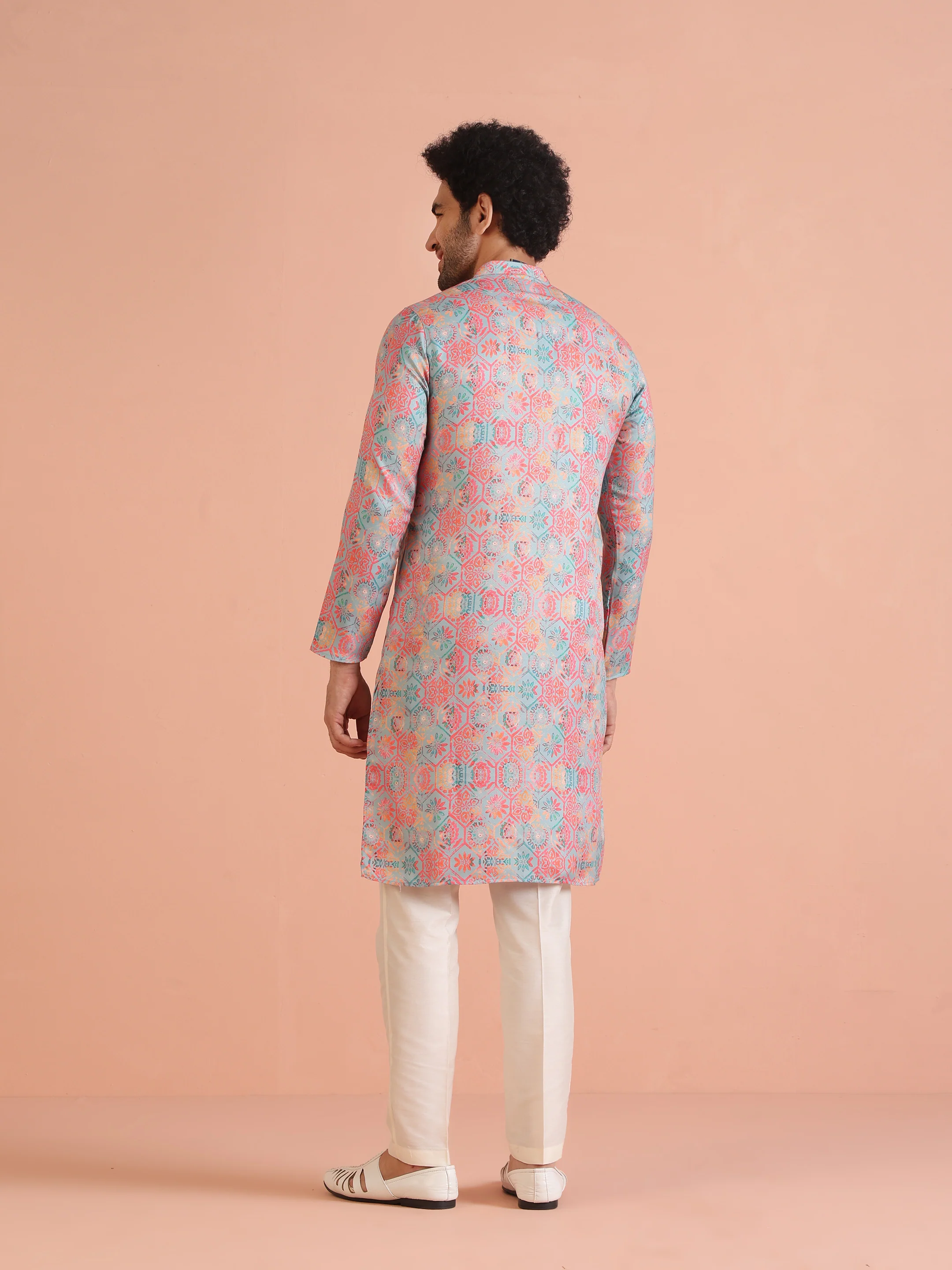 Multi Color Art Silk Printed Long Kurta - Image 5