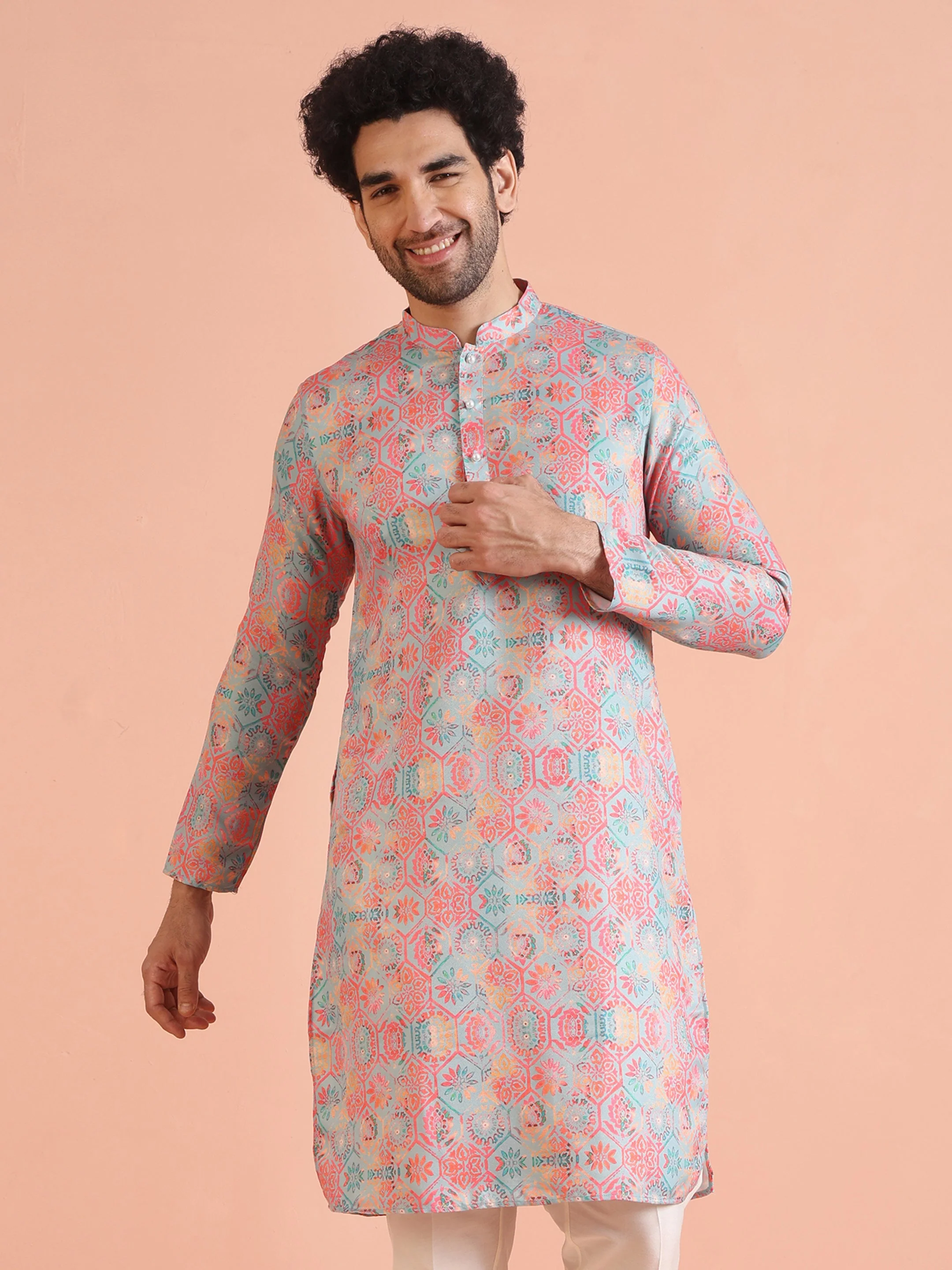 Multi Color Art Silk Printed Long Kurta - Image 8