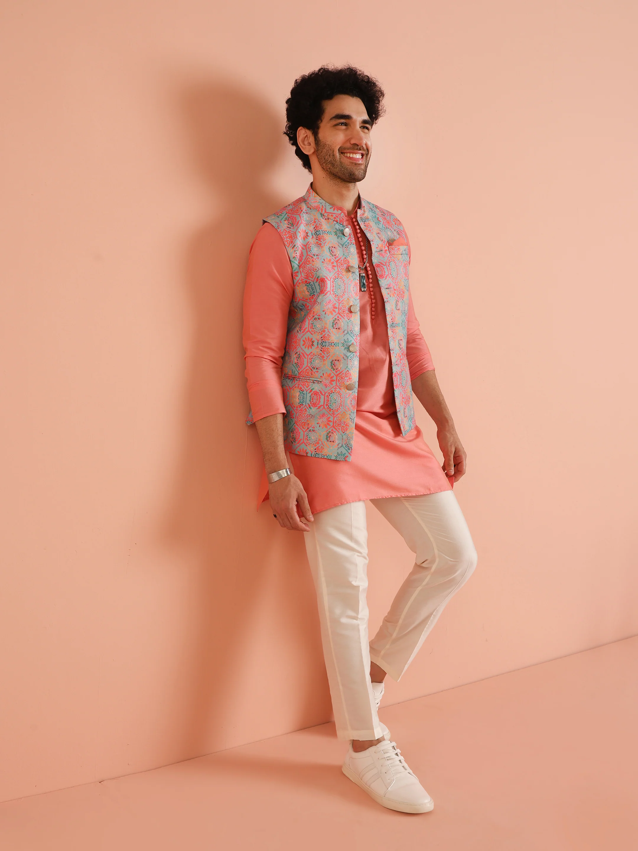 Multicolor Printed Silk Blend Nehru Jacket - Image 7